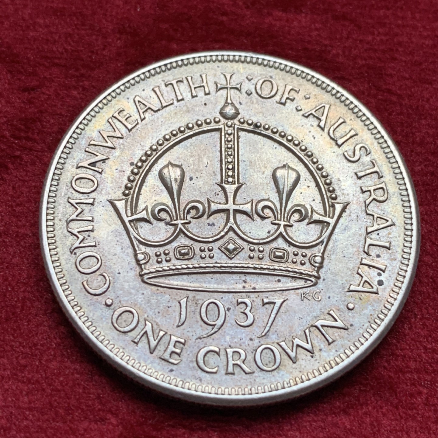 《竞宝斋》第116场-周日，周一 ，2场连拍（全场包邮） 英属 澳大利亚 1937年 乔六 皇冠克朗 大银币 原味包浆 细节好