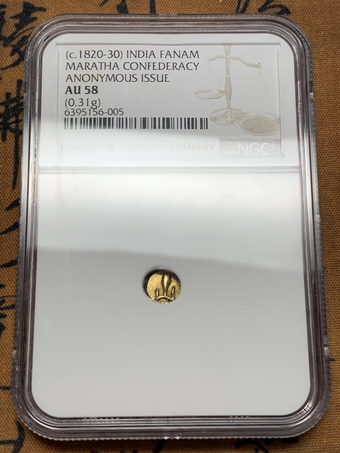 《竞宝斋》第116场-周日，周一 ，2场连拍（全场包邮） NGC-AU58 印度马拉塔帝国 1820-320年 FANAM金币 少见品
