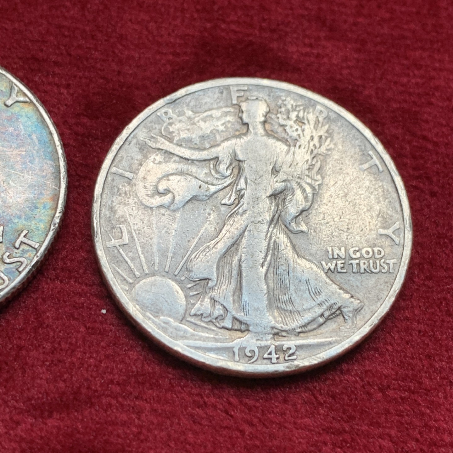 《竞宝斋》第116场-周日，周一 ，2场连拍（全场包邮） 美国银币2枚一起 1942 行走半美元银币+1961 富兰克林 半美元银币