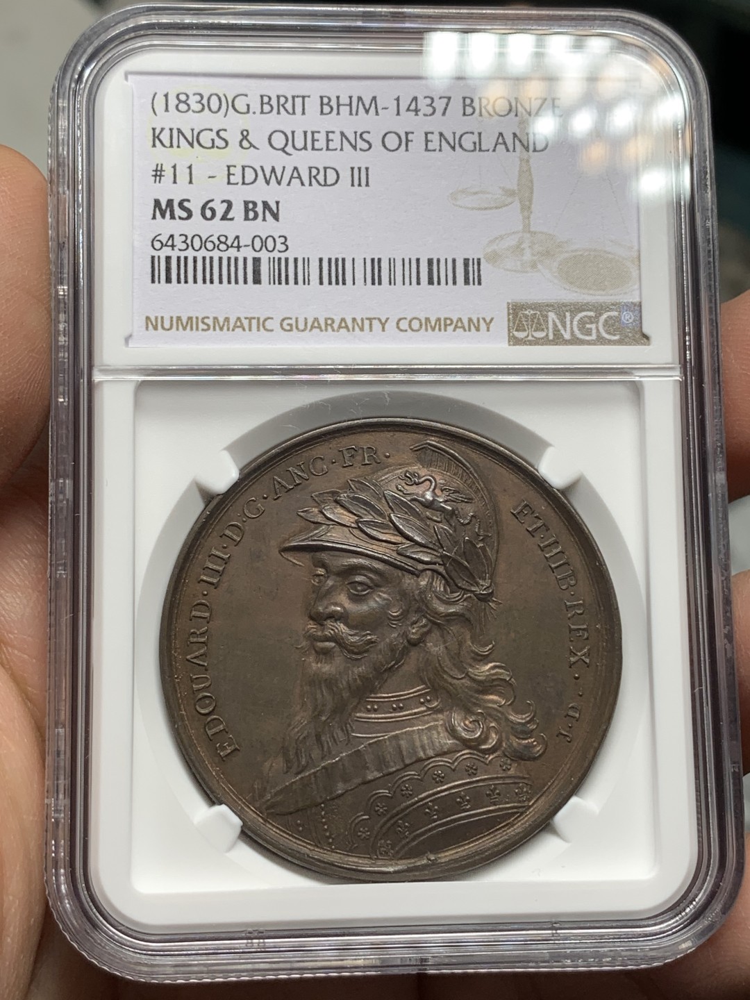 《竞宝斋》第116场-周日，周一 ，2场连拍（全场包邮） NGC-MS62BN 英国 1830 爱德华三世 大铜章 加厚盒 设计不错