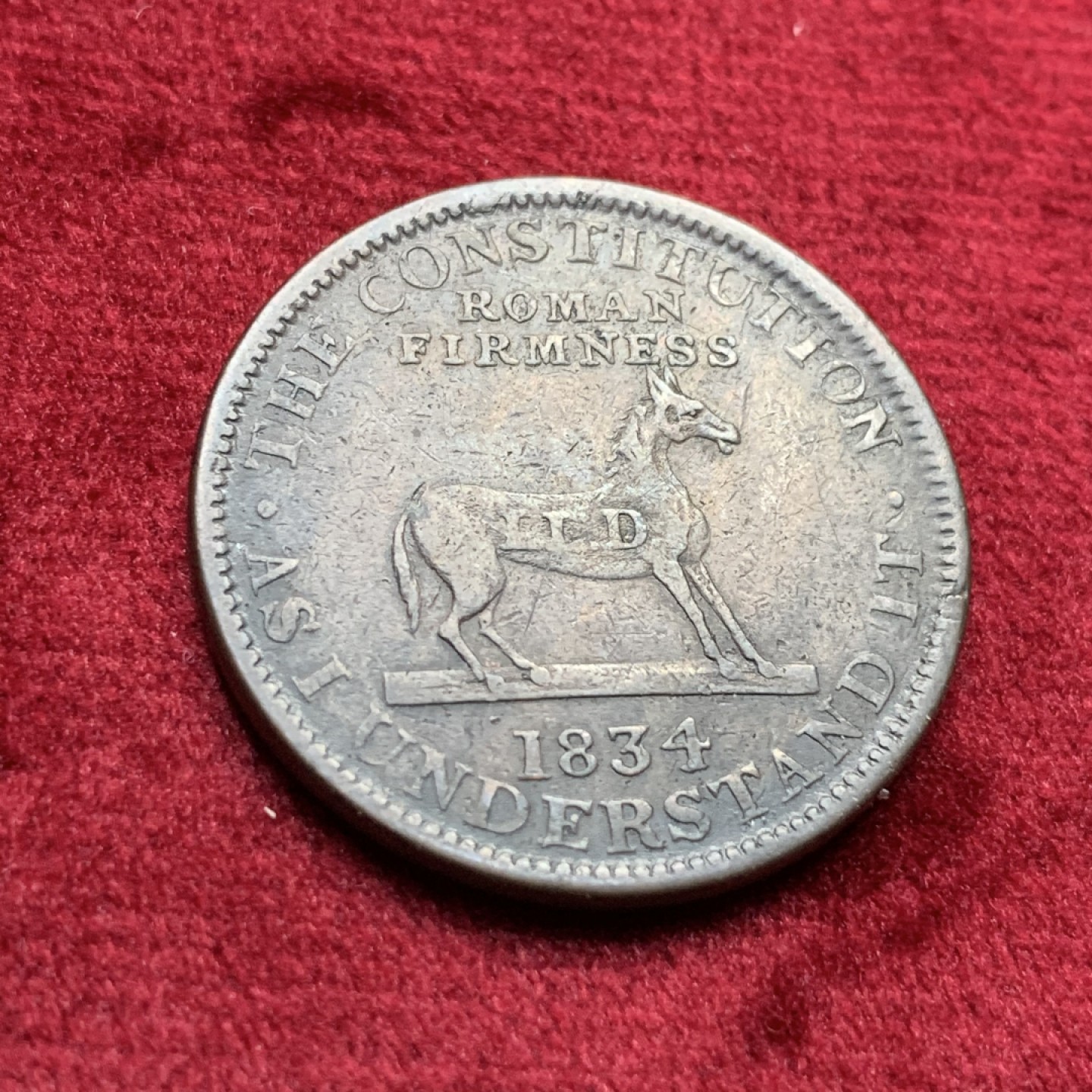 《竞宝斋》第116场-周日，周一 ，2场连拍（全场包邮） 美国 1834年 早期 代用币 TOKEN 28.6mm直径 非常 厚重 细节见图