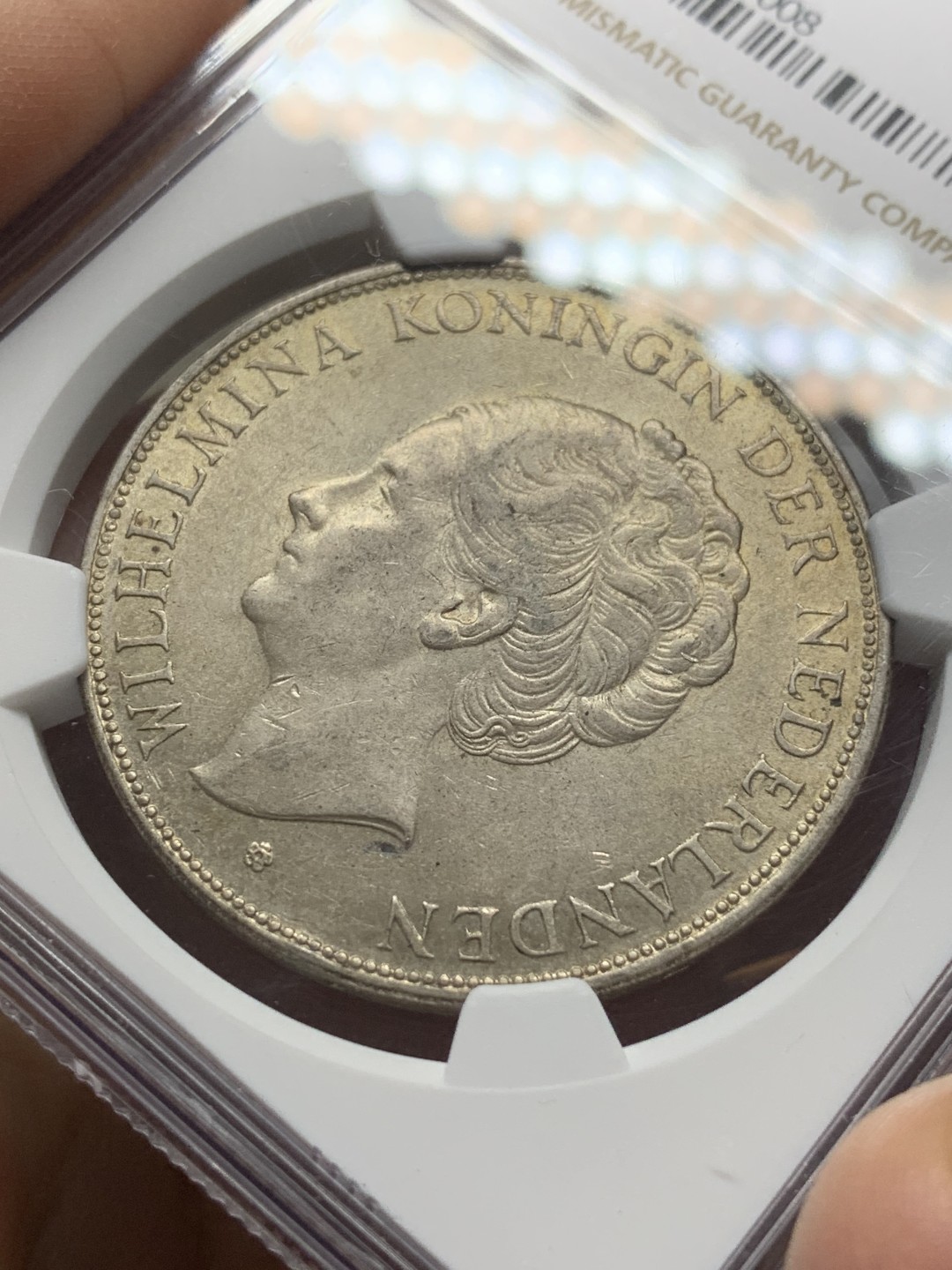 《竞宝斋》第116场-周日，周一 ，2场连拍（全场包邮） NGC-AU58 荷兰1931年 威廉米娜女王2.5盾大银币 原光好品