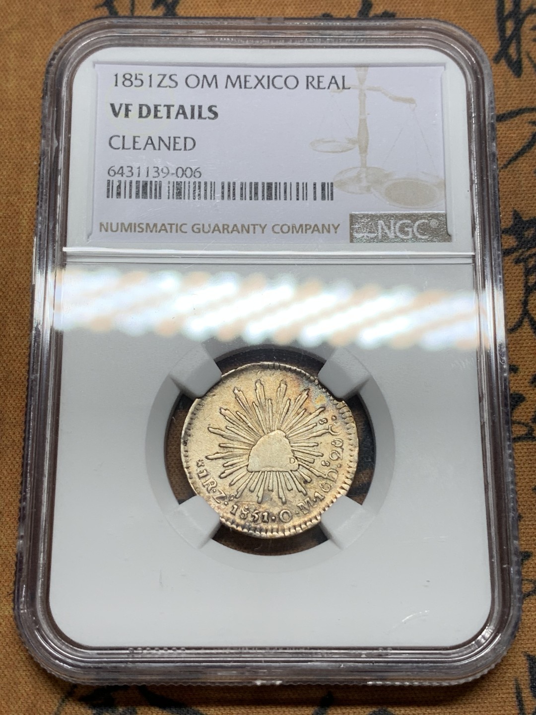 《竞宝斋》第116场-周日，周一 ，2场连拍（全场包邮） NGC-VFD 墨西哥 1851年 1R 鹰洋 小银币