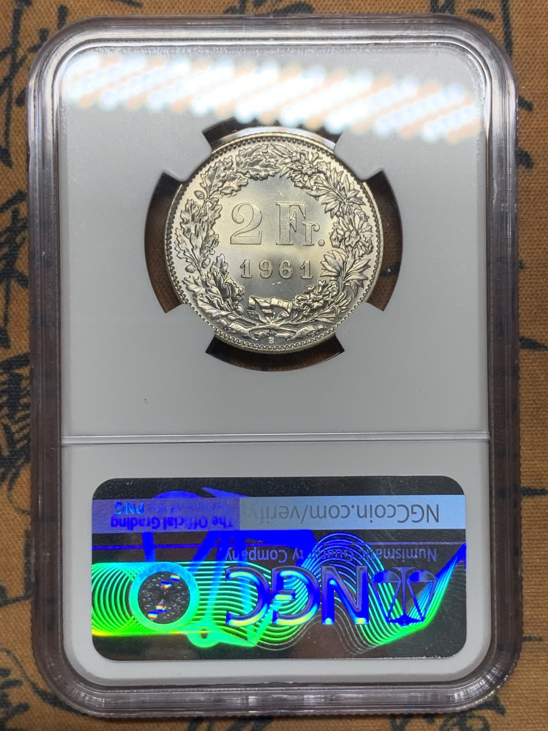 《竞宝斋》第116场-周日，周一 ，2场连拍（全场包邮） NGC MS65 1961年瑞士2法郎 2法郎高分难得