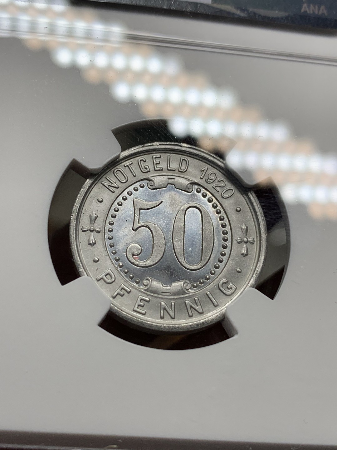 《竞宝斋》第116场-周日，周一 ，2场连拍（全场包邮） NGC MS65 1920年德国德紧时期门登洞熊50芬尼铝币 品相完美