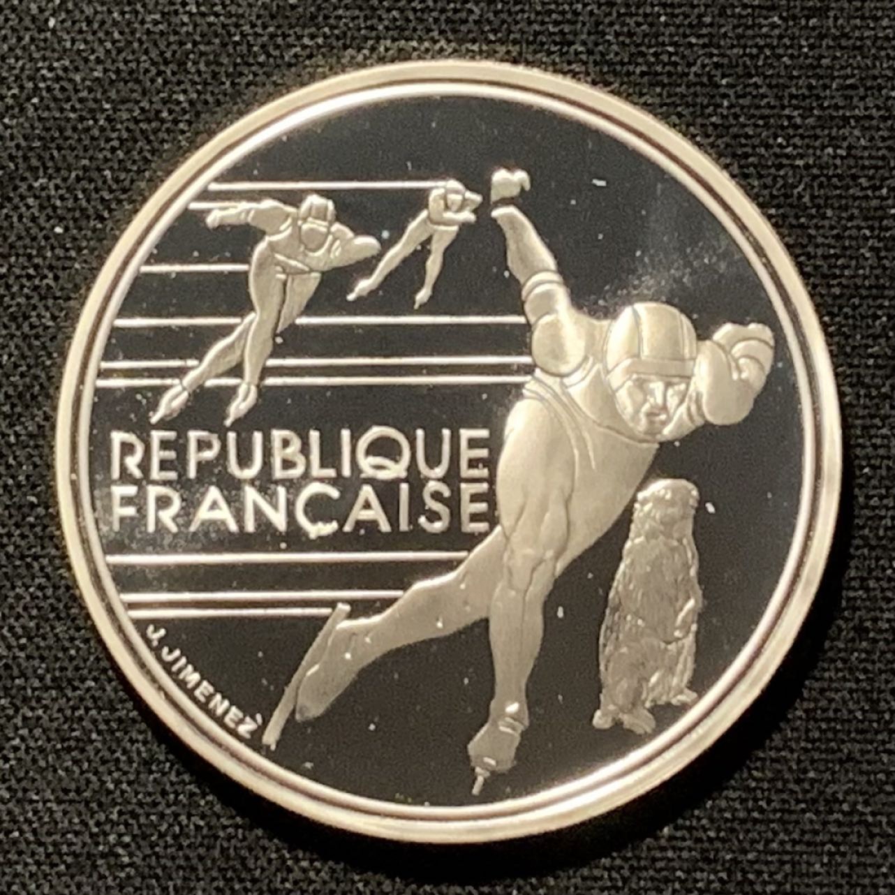 紫瑗钱币——第251期拍卖 法国 1990年 阿尔贝维尔冬奥会 速度滑冰者和高山土拨鼠 100法郎 22.2克 0.9银 精制