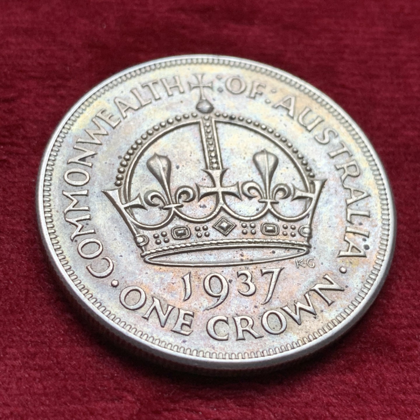 《竞宝斋》第116场-周日，周一 ，2场连拍（全场包邮） 英属 澳大利亚 1937年 乔六 皇冠克朗 大银币 原味包浆 细节好