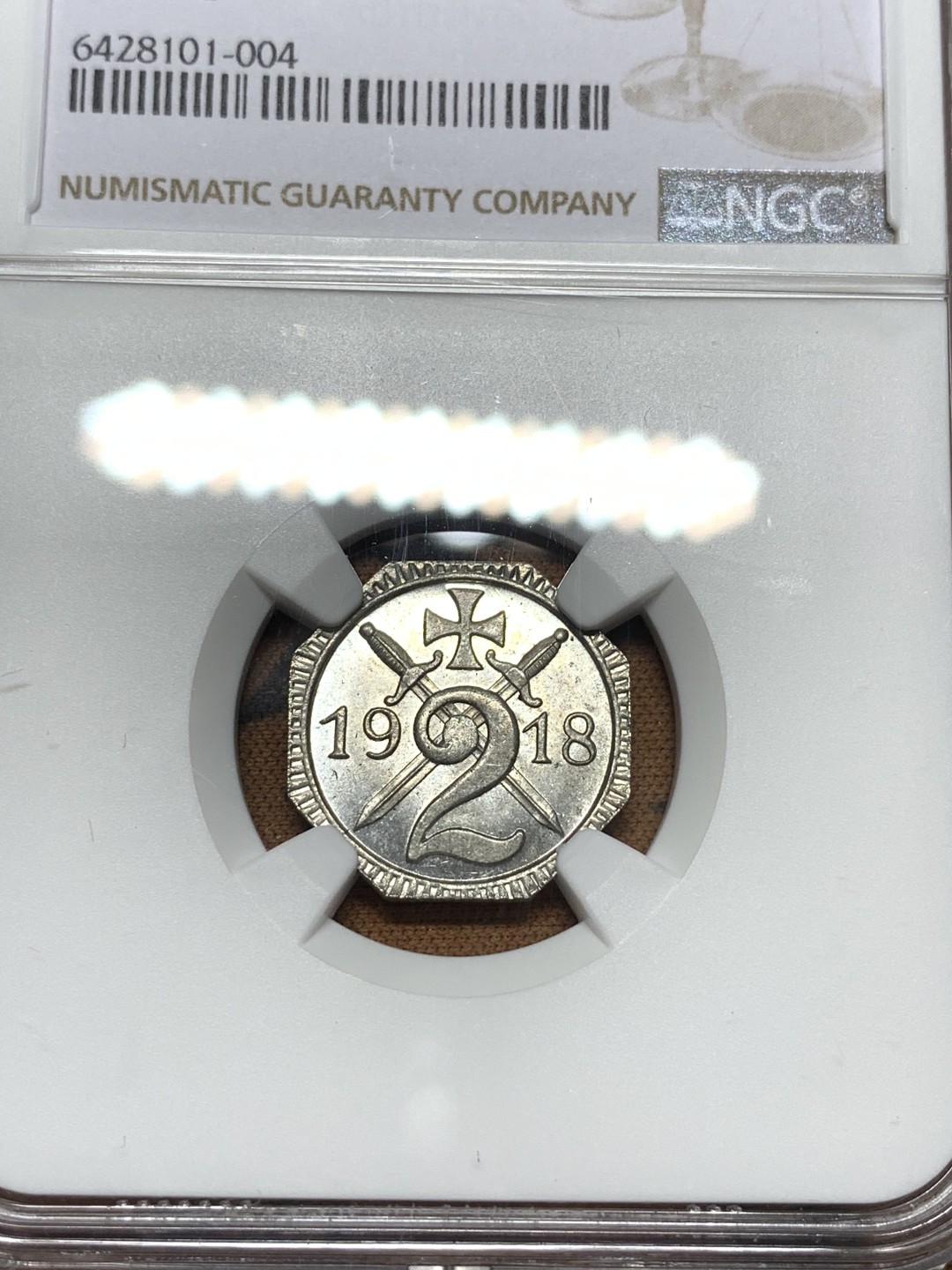 《竞宝斋》第116场-周日，周一 ，2场连拍（全场包邮） NGC MS64 1918年德国 德紧哈姆市2芬尼铁币 镜面感超强