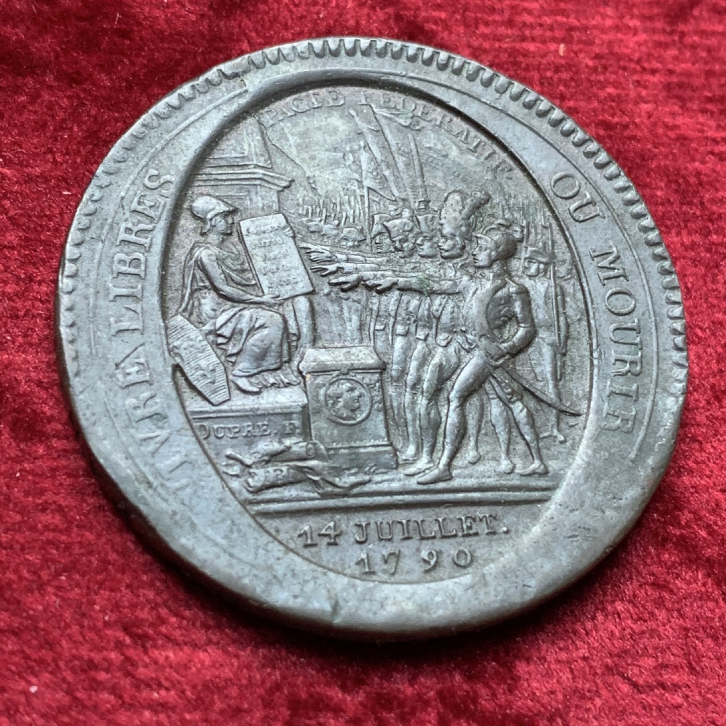 《竞宝斋》第116场-周日，周一 ，2场连拍（全场包邮） 法国1792年 法国大革命莫奈龙5苏铜币，直径39mm，重量31.5g，人物高点字体都十分清晰