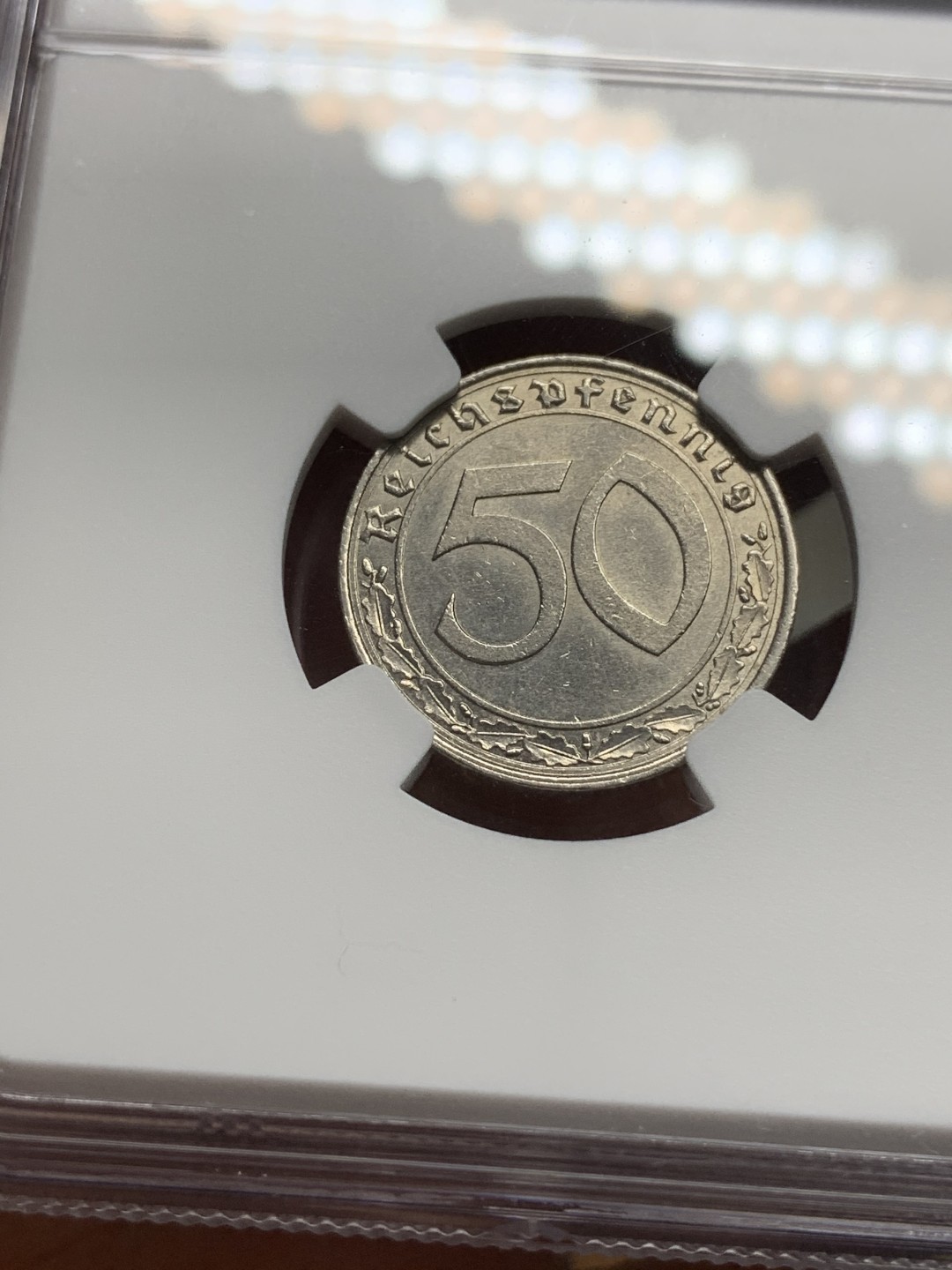 《竞宝斋》第116场-周日，周一 ，2场连拍（全场包邮） NGC-MS62 德国 第三帝国1939年50芬尼镍币 坦克币 回炉铸造武器 第三帝国小名誉品