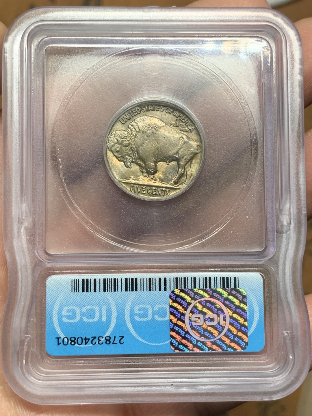 《竞宝斋》第116场-周日，周一 ，2场连拍（全场包邮） ICG MS64+ 美国 1913年 印第安野牛 5分 早期品种 难得早期