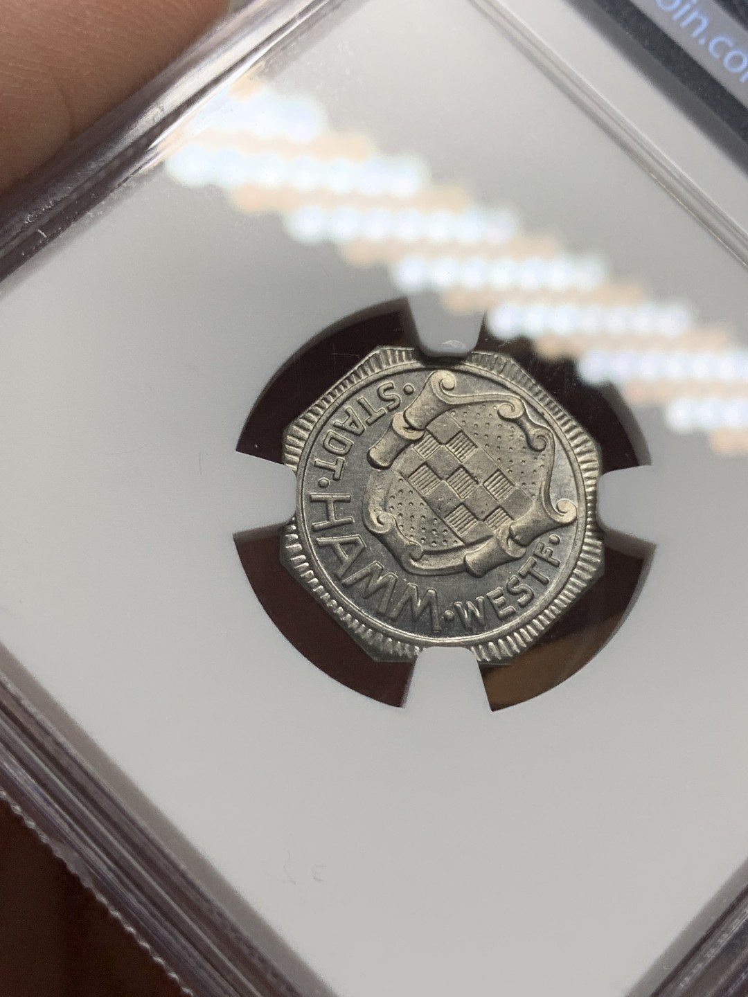 《竞宝斋》第116场-周日，周一 ，2场连拍（全场包邮） NGC MS64 1918年德国 德紧哈姆市2芬尼铁币 镜面感超强