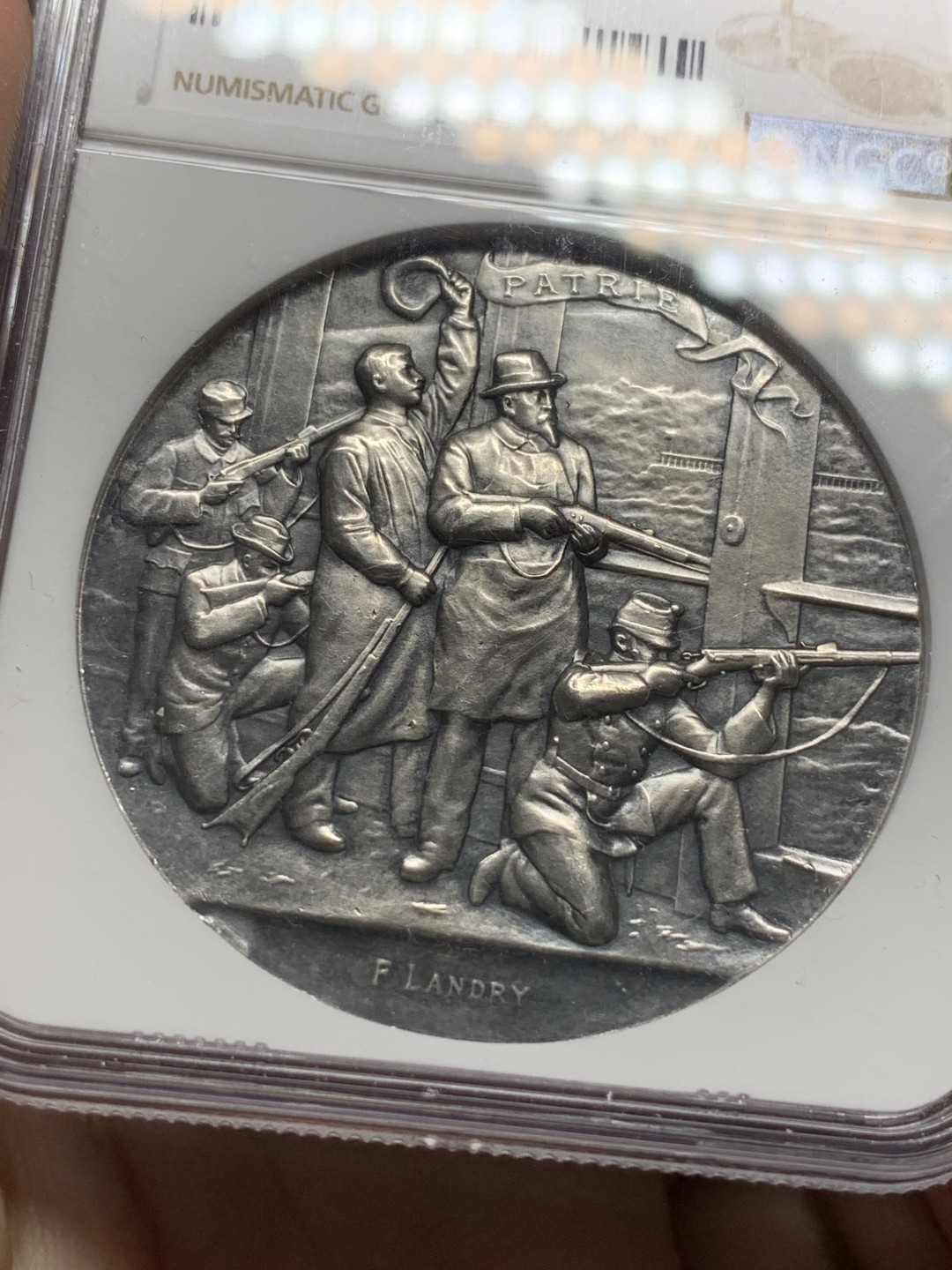 《竞宝斋》第116场-周日，周一 ，2场连拍（全场包邮） NGC MS61 1898年瑞士纳沙泰尔射击节银章，人物栩栩如生，热门品种