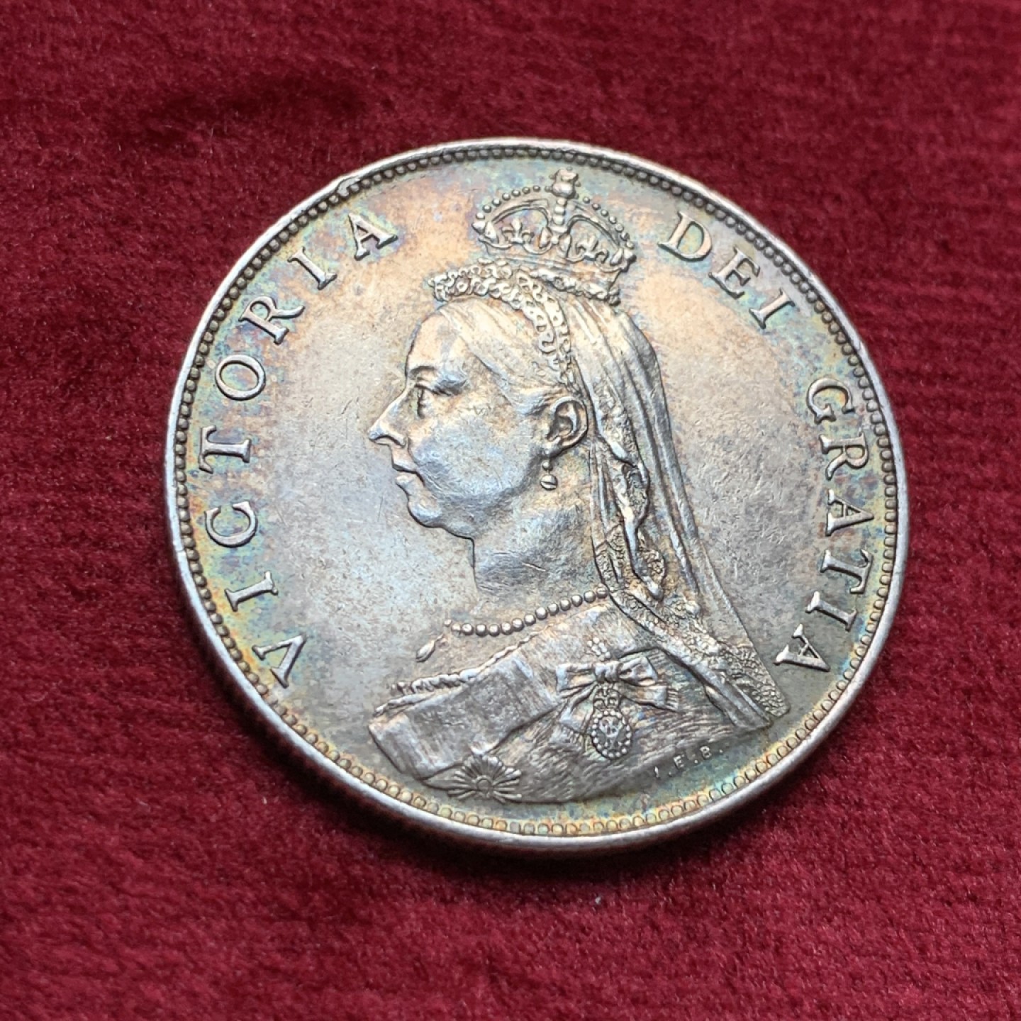 《竞宝斋》第116场-周日，周一 ，2场连拍（全场包邮） 英国1887年 维多利亚高冠1福林银币 整体重彩包浆，背面转光，细节清晰