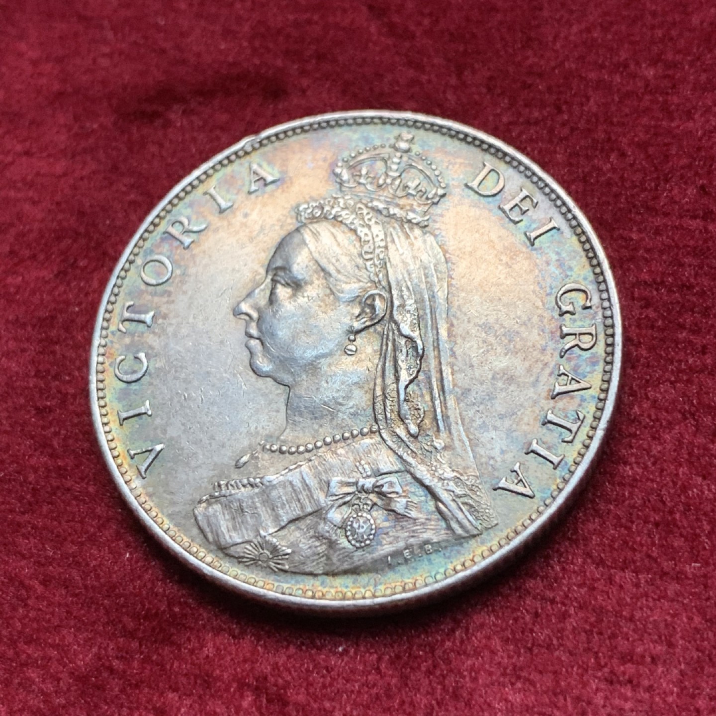 《竞宝斋》第116场-周日，周一 ，2场连拍（全场包邮） 英国1887年 维多利亚高冠1福林银币 整体重彩包浆，背面转光，细节清晰