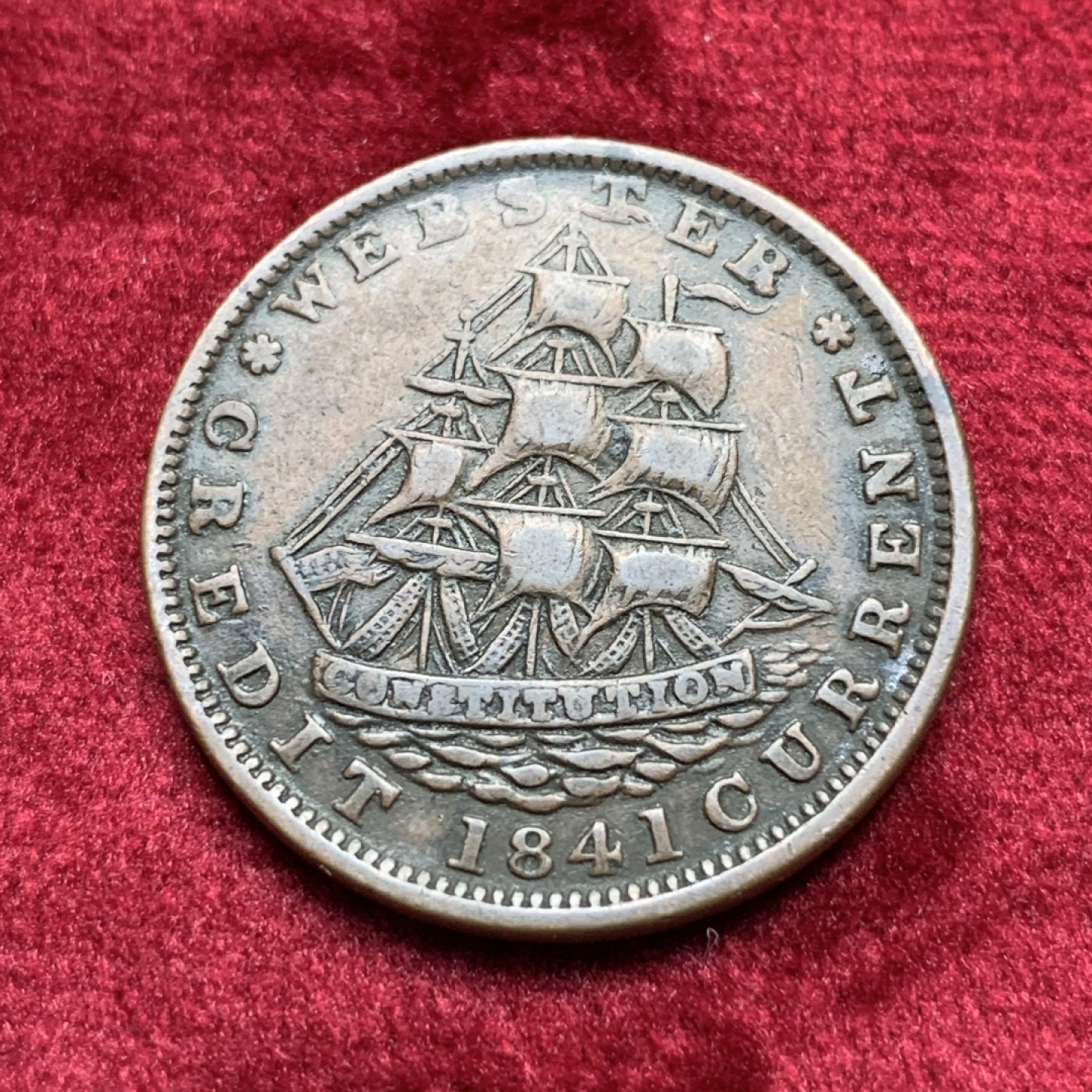 《竞宝斋》第116场-周日，周一 ，2场连拍（全场包邮） 美国 1841年 艰难时代 代用币 TOKEN 28.1mm 直径 非常 厚重 美国第一次大萧条时期发行