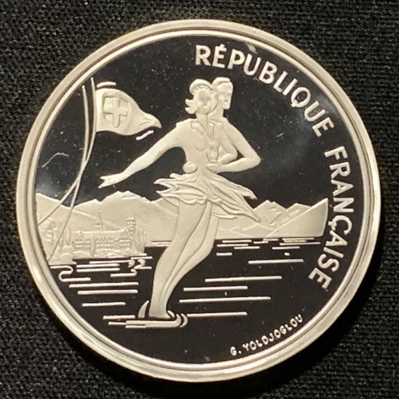 紫瑗钱币——第251期拍卖 法国 1989年 阿尔贝维尔冬奥会 滑冰情侣 100法郎 22.2克 0.9银 精制