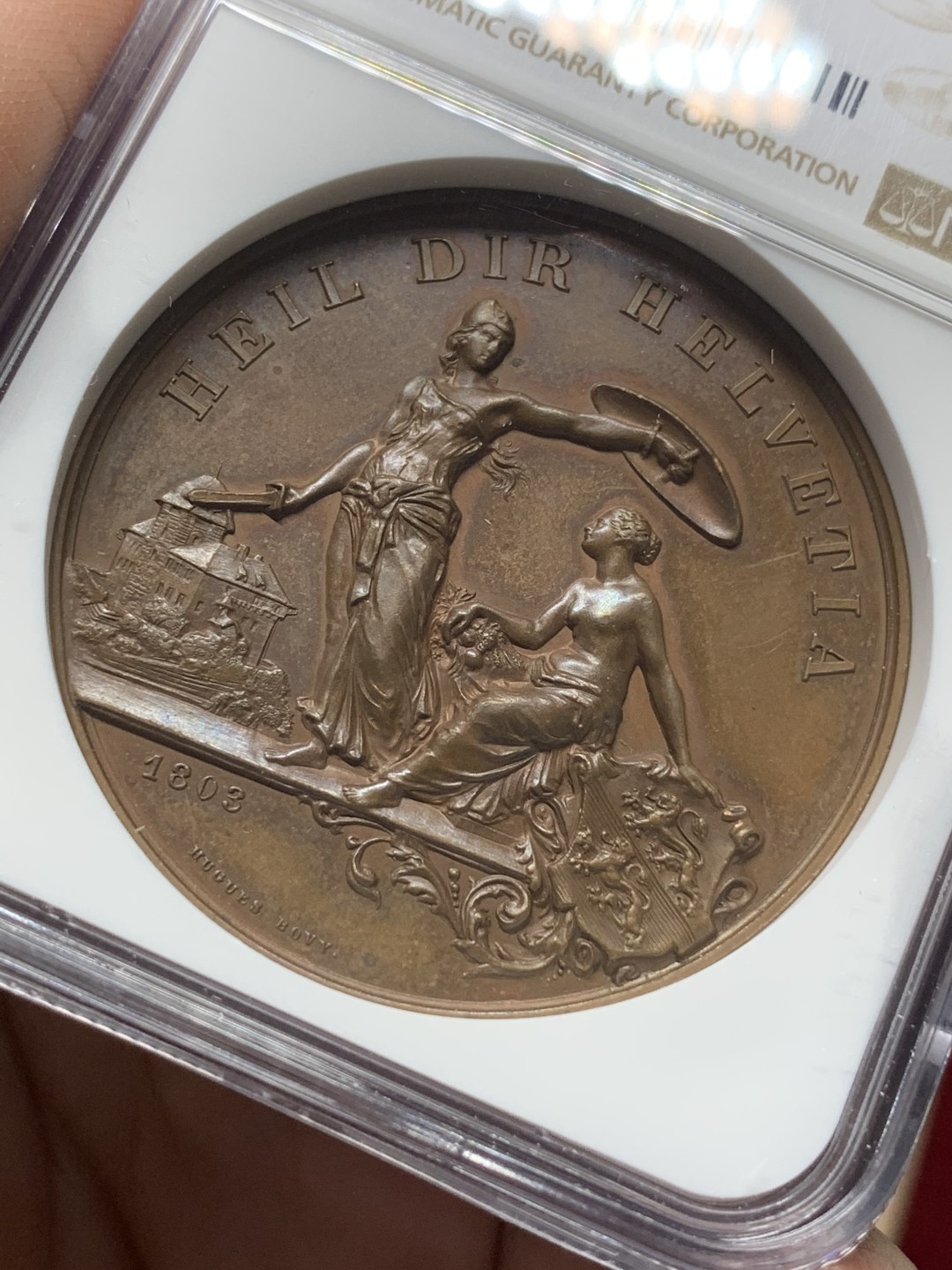 《竞宝斋》第116场-周日，周一 ，2场连拍（全场包邮） NGC MS64 1890年瑞士弗劳恩菲尔德射击节铜章，高浮雕铜章，高分品质