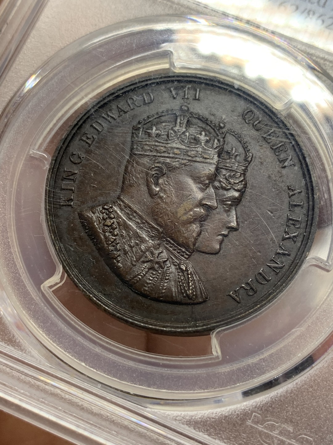 《竞宝斋》第116场-周日，周一 ，2场连拍（全场包邮） PCGS SP62 英国 1902年 爱德华七世 登基 纪念 铜章 少见品种