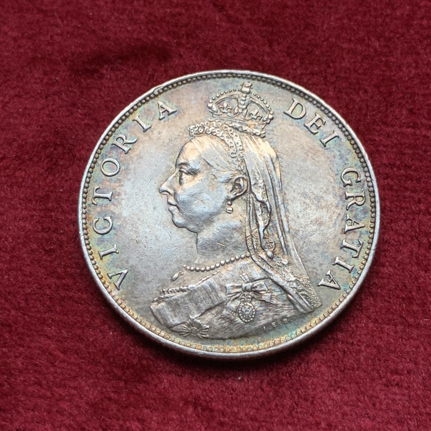 《竞宝斋》第116场-周日，周一 ，2场连拍（全场包邮） 英国1887年 维多利亚高冠1福林银币 整体重彩包浆，背面转光，细节清晰