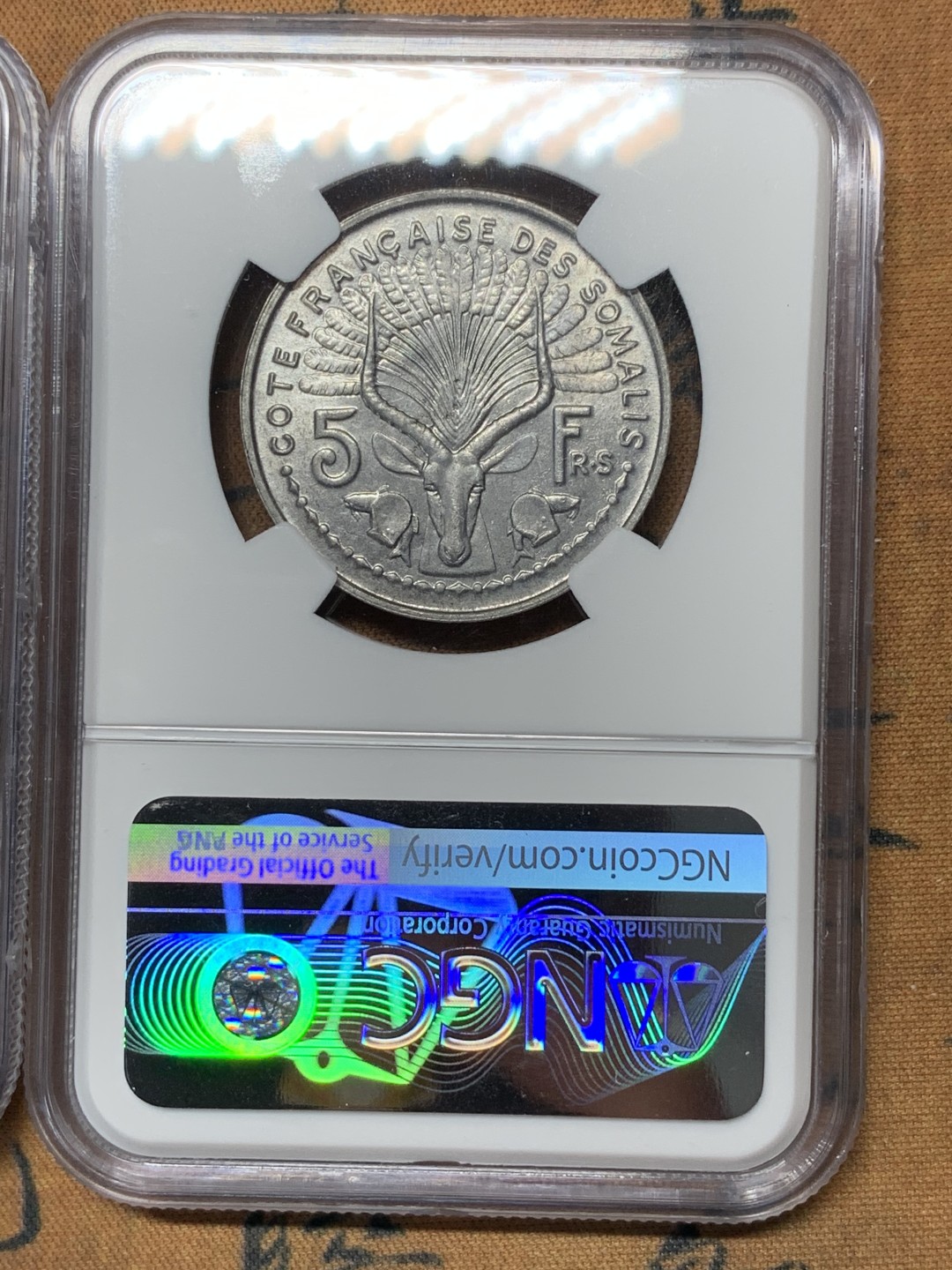 《竞宝斋》第116场-周日，周一 ，2场连拍（全场包邮） NGC-MS62/63/64 法属索马里兰 1959年1法郎、2法郎、5法郎铝币清年份一套三枚