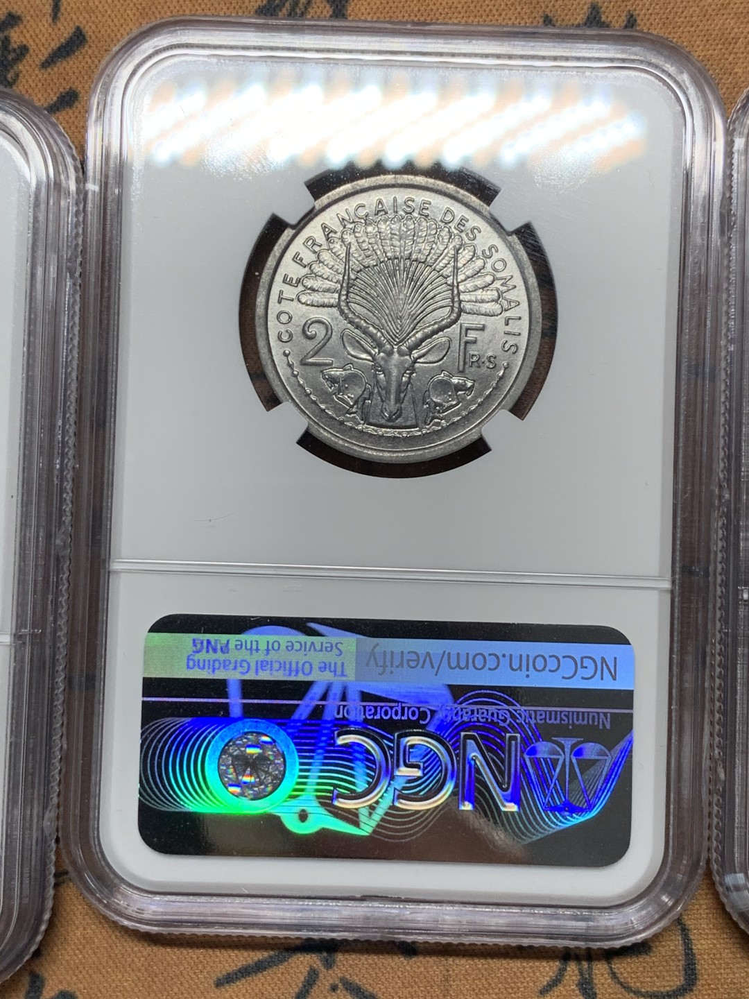 《竞宝斋》第116场-周日，周一 ，2场连拍（全场包邮） NGC-MS62/63/64 法属索马里兰 1959年1法郎、2法郎、5法郎铝币清年份一套三枚