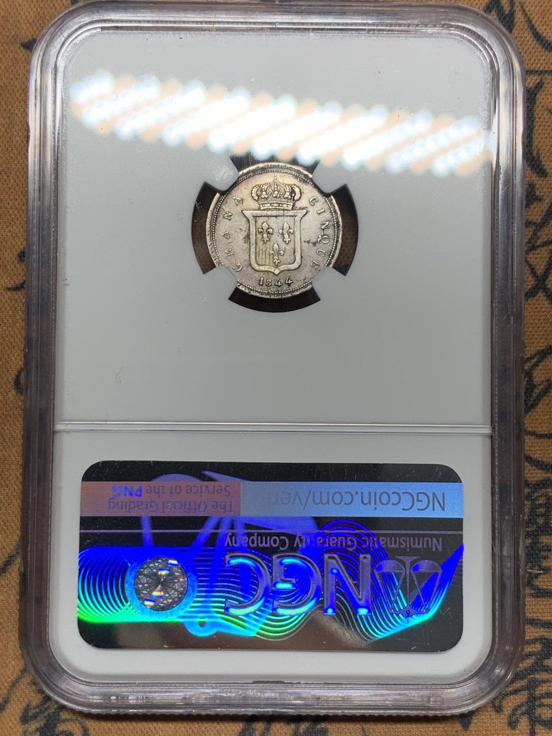 《竞宝斋》第116场-周日，周一 ，2场连拍（全场包邮） NGC XF 意大利 那不勒斯&西西里 1844年 5G 银币 少见品种