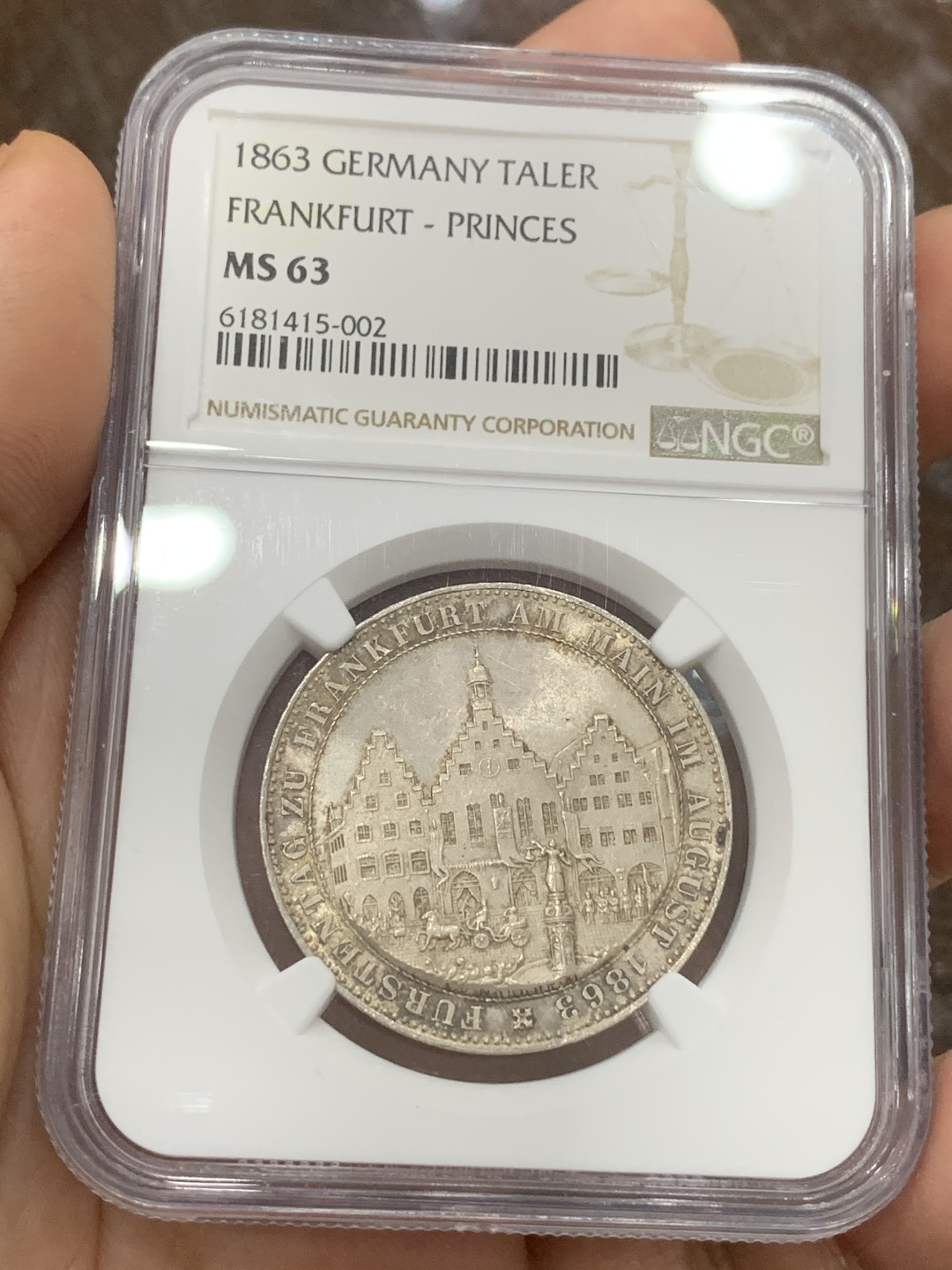 《竞宝斋》第116场-周日，周一 ，2场连拍（全场包邮） NGC MS63 1863年德国法兰克福王子会议泰勒 金色包浆 不输64分