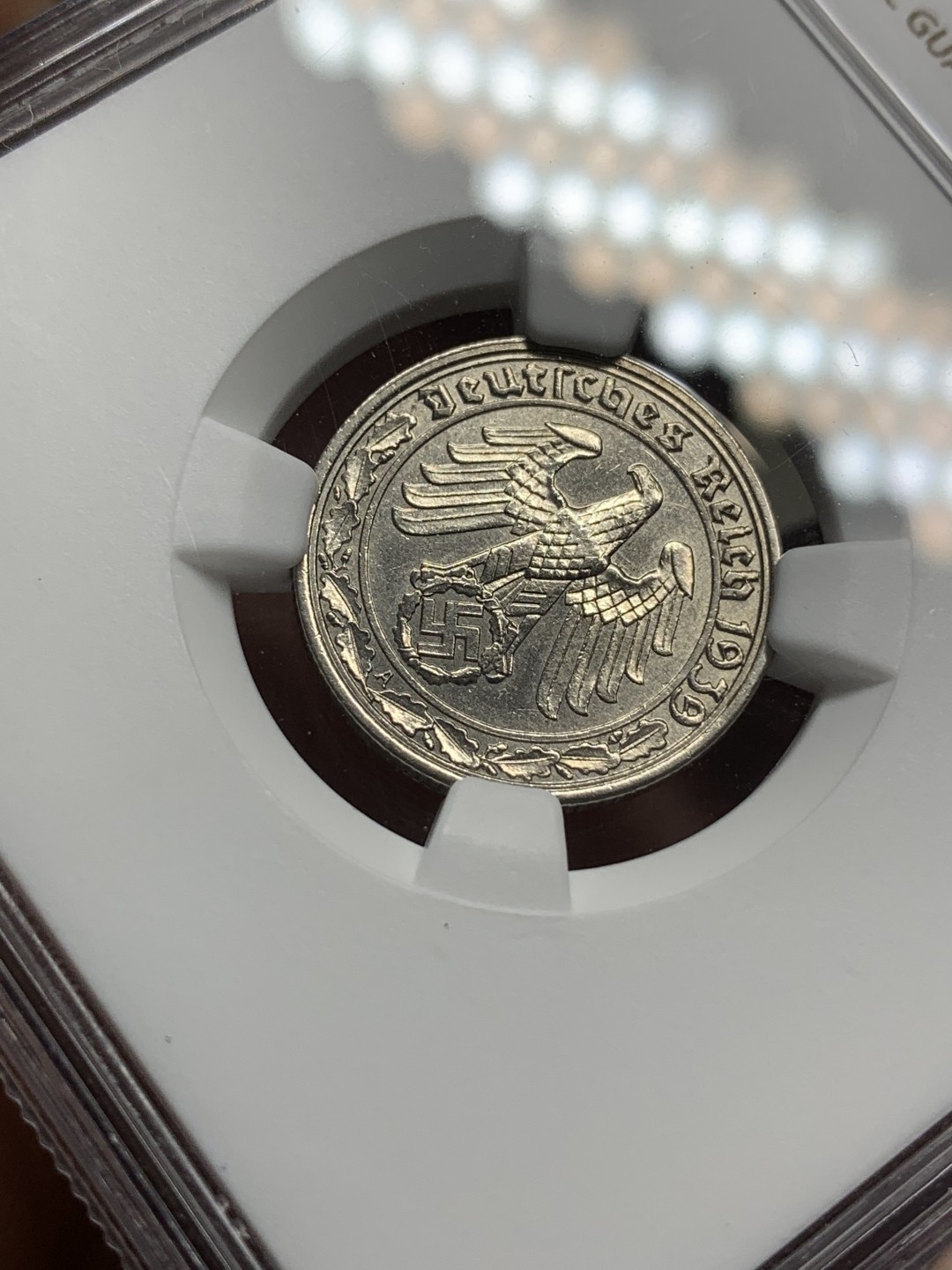 《竞宝斋》第116场-周日，周一 ，2场连拍（全场包邮） NGC-MS62 德国 第三帝国1939年50芬尼镍币 坦克币 回炉铸造武器 第三帝国小名誉品