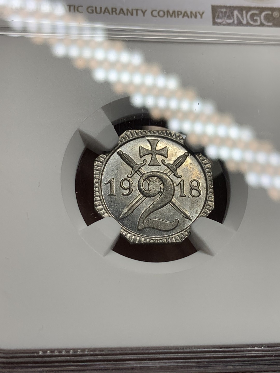 《竞宝斋》第116场-周日，周一 ，2场连拍（全场包邮） NGC MS64 1918年德国 德紧哈姆市2芬尼铁币 镜面感超强