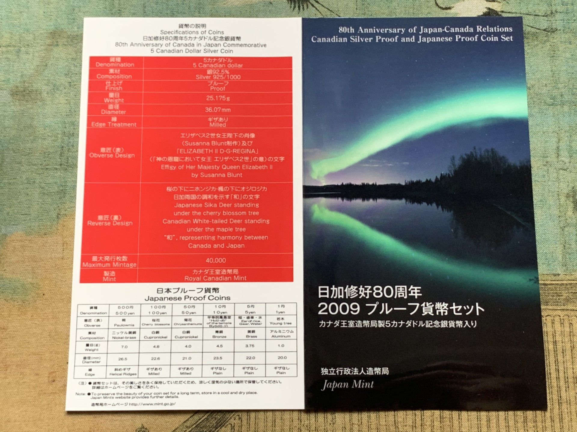 《竞宝斋》第116场-周日，周一 ，2场连拍（全场包邮） 2009年日本日加修好80周年套币 带一枚25克925银 银币
