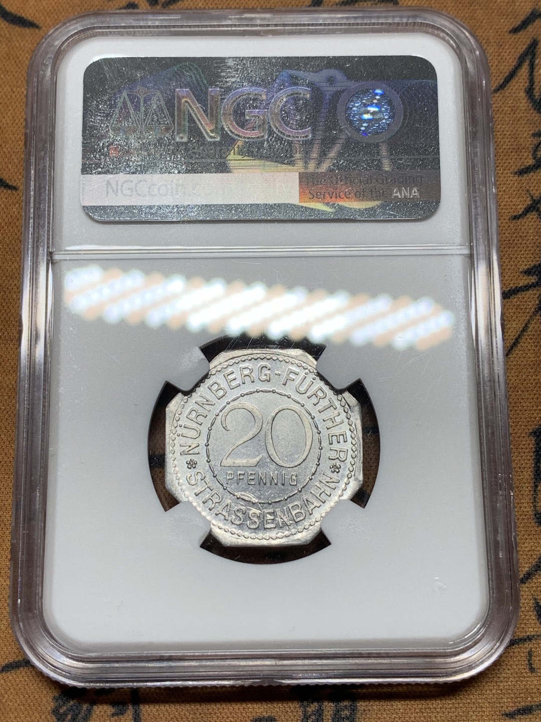 《竞宝斋》第116场-周日，周一 ，2场连拍（全场包邮） NGC MS63 1920年 德国 纽伦堡20芬尼 城市景观币性价比极高的一枚
