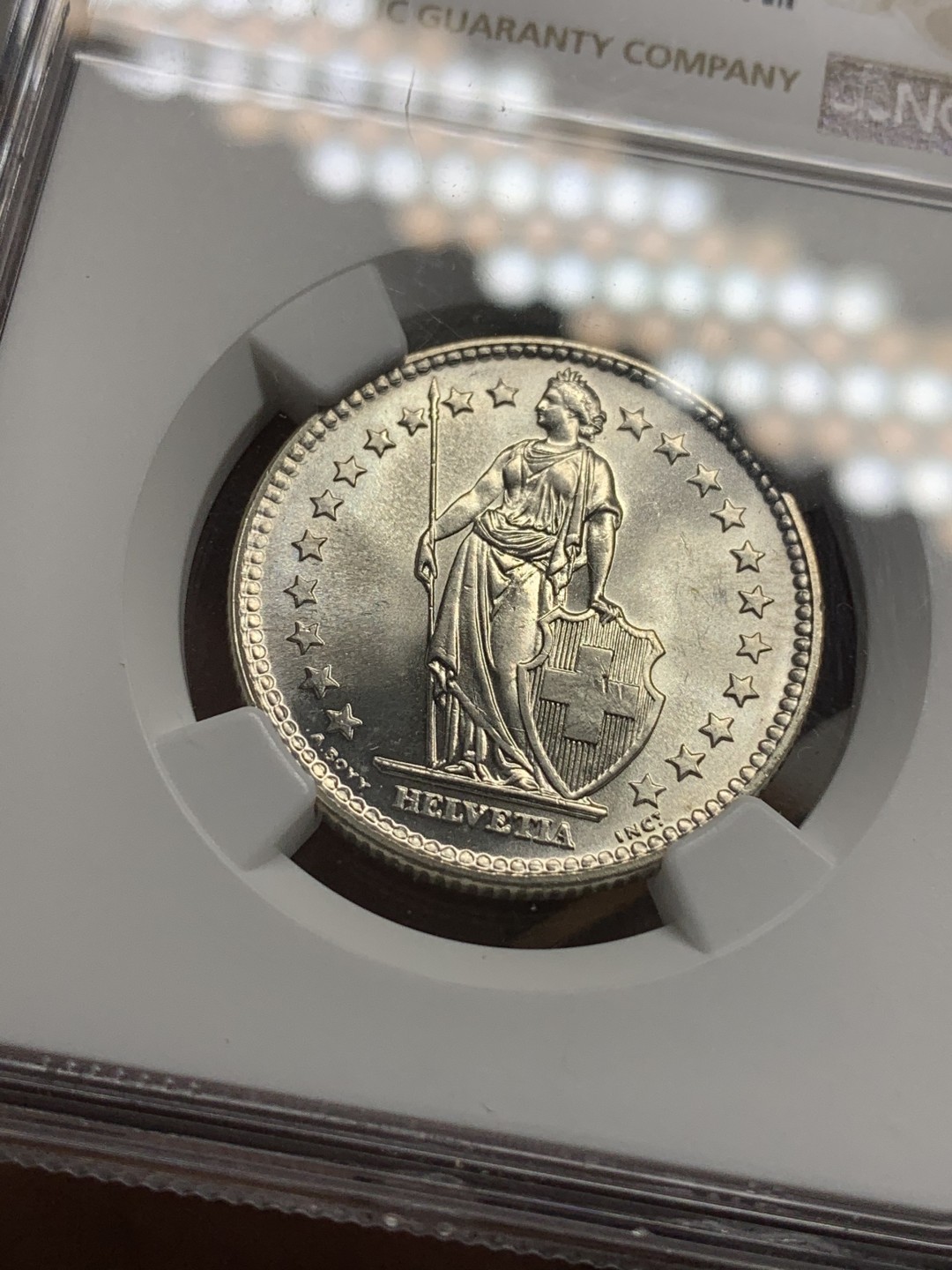 《竞宝斋》第116场-周日，周一 ，2场连拍（全场包邮） NGC MS65 1961年瑞士2法郎 2法郎高分难得