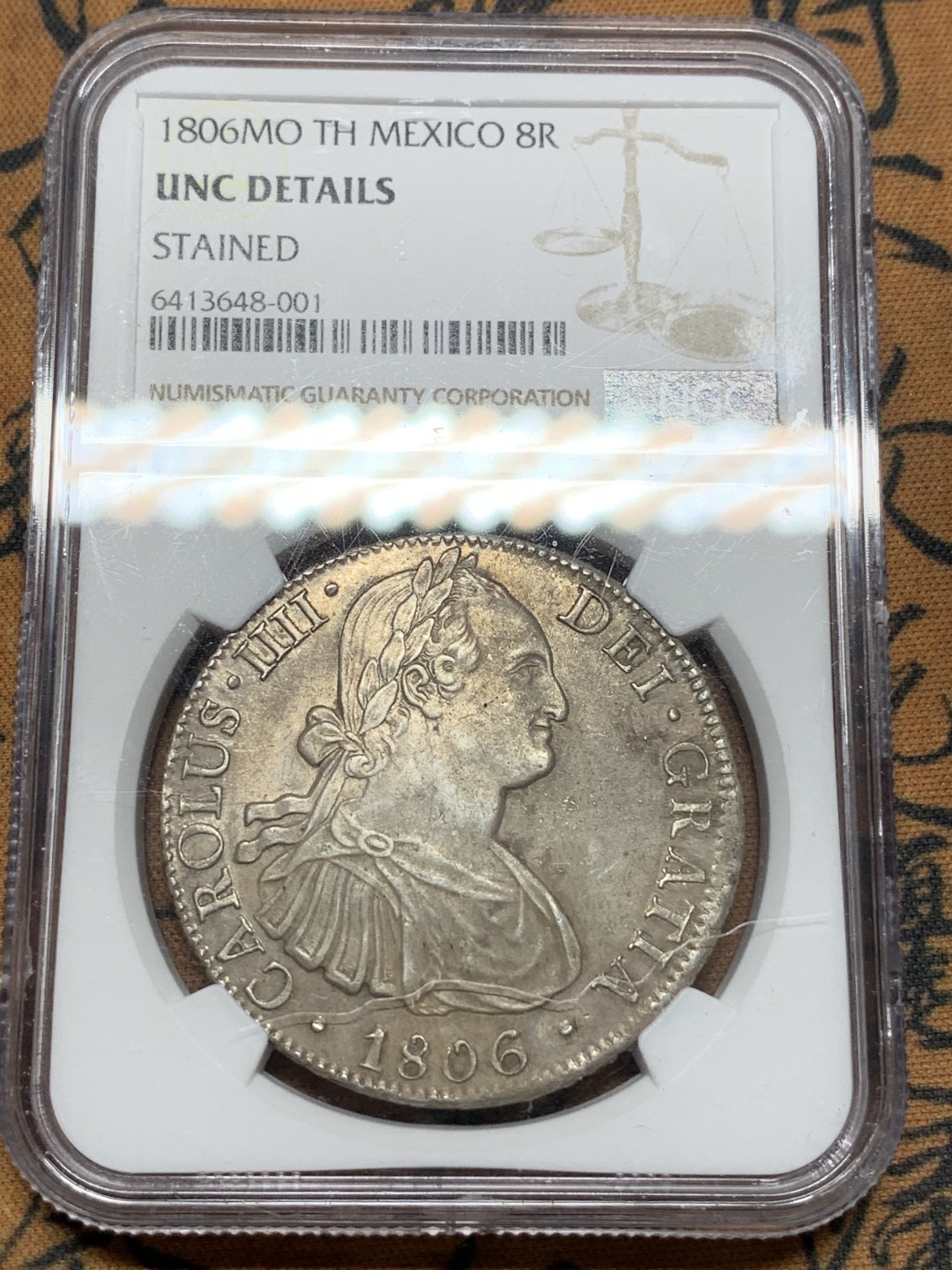 《竞宝斋》第116场-周日，周一 ，2场连拍（全场包邮） NGC-UNC 墨西哥 1806年 8R 卡四 大银币 人面很干净观感状态很好 打制清晰 背面特别好