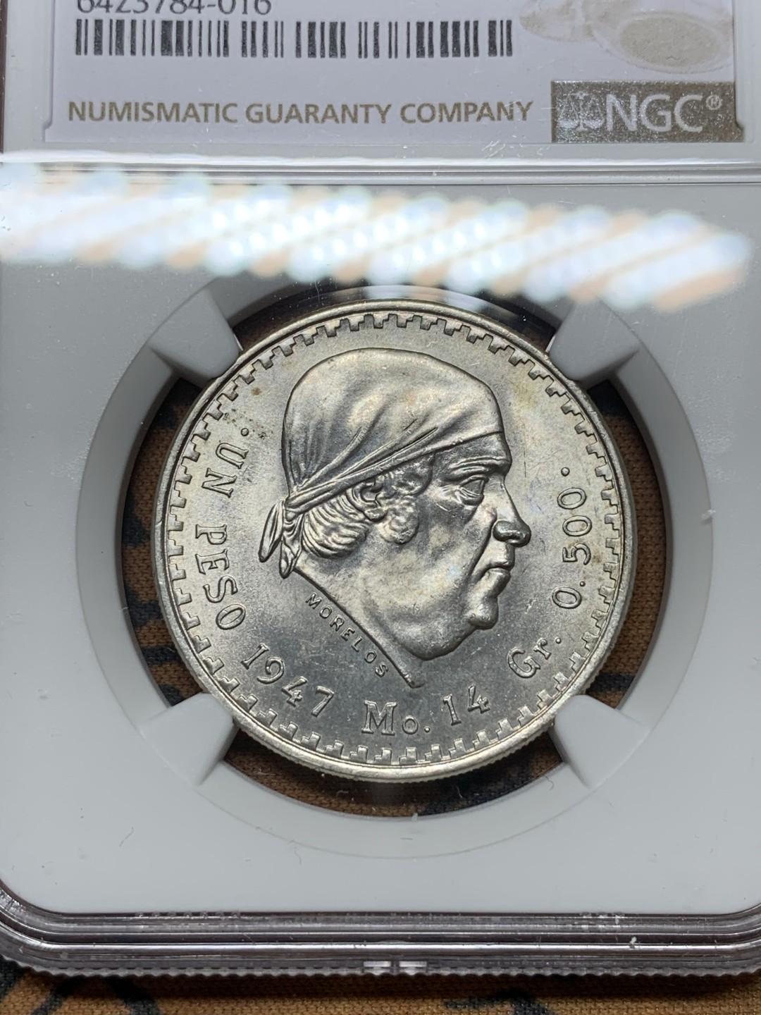 《竞宝斋》第116场-周日，周一 ，2场连拍（全场包邮） NGC-MS65 墨西哥1947年 小鹰洋1比索 银币 少见版式 顶级分数