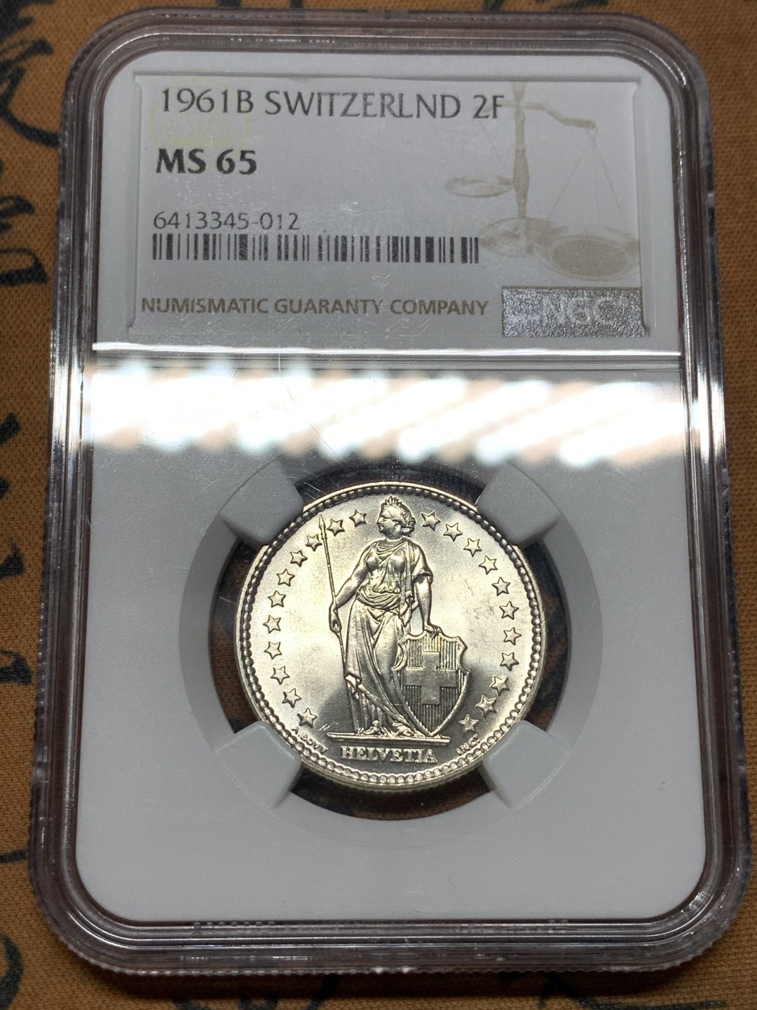 《竞宝斋》第116场-周日，周一 ，2场连拍（全场包邮） NGC MS65 1961年瑞士2法郎 2法郎高分难得