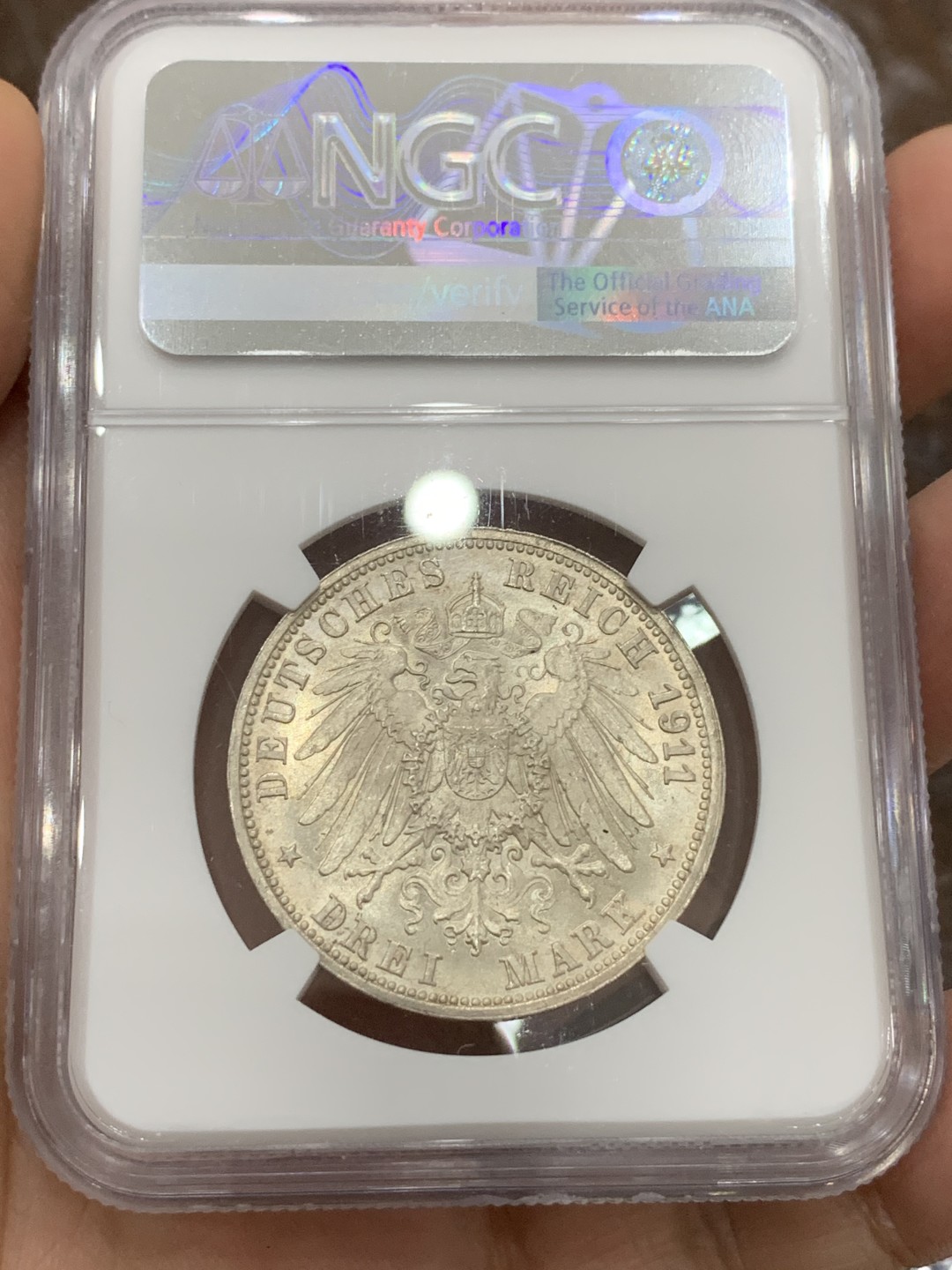 《竞宝斋》第116场-周日，周一 ，2场连拍（全场包邮） PCGS-MS65 德国 1911年符腾堡银婚纪念3马克银币 高分好状态