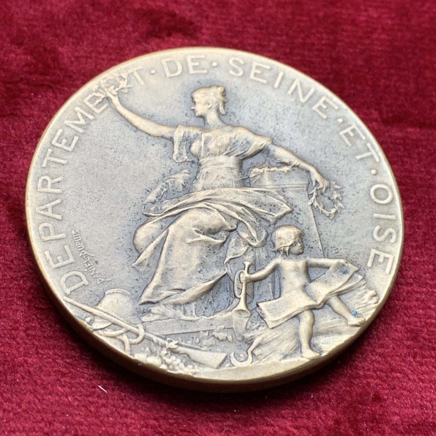 《竞宝斋》第116场-周日，周一 ，2场连拍（全场包邮） 法国19世纪铜章，塞纳和瓦兹，女神花环，边铭丰饶角BR，重量71.8g，直径50.51mm