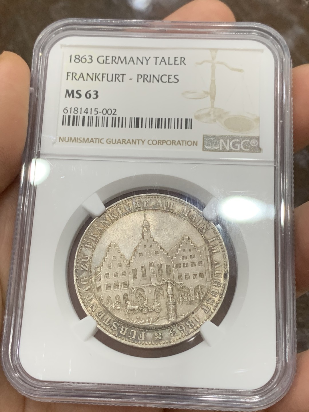 《竞宝斋》第116场-周日，周一 ，2场连拍（全场包邮） NGC MS63 1863年德国法兰克福王子会议泰勒 金色包浆 不输64分