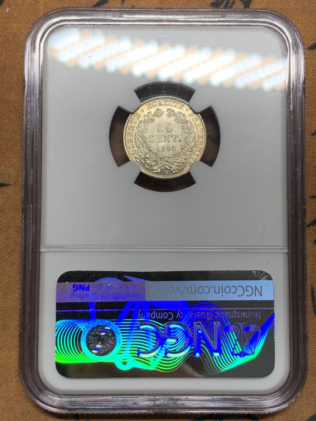 《竞宝斋》第116场-周日，周一 ，2场连拍（全场包邮） NGC-MS63 法国 1894 谷物女神 50分 银币 黄油光小银币 很漂亮