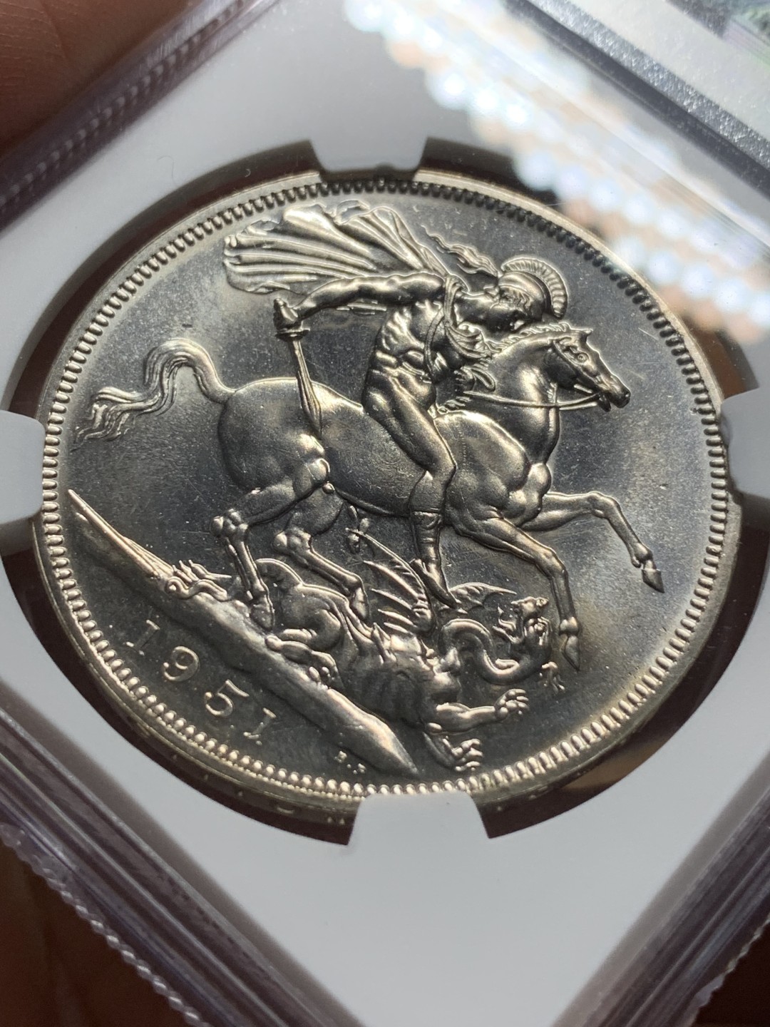 《竞宝斋》第116场-周日，周一 ，2场连拍（全场包邮） NGC PL65 英国 1951年 1克朗镍马剑 高分少见 基本高一分价翻倍 目前还没遇到66分的