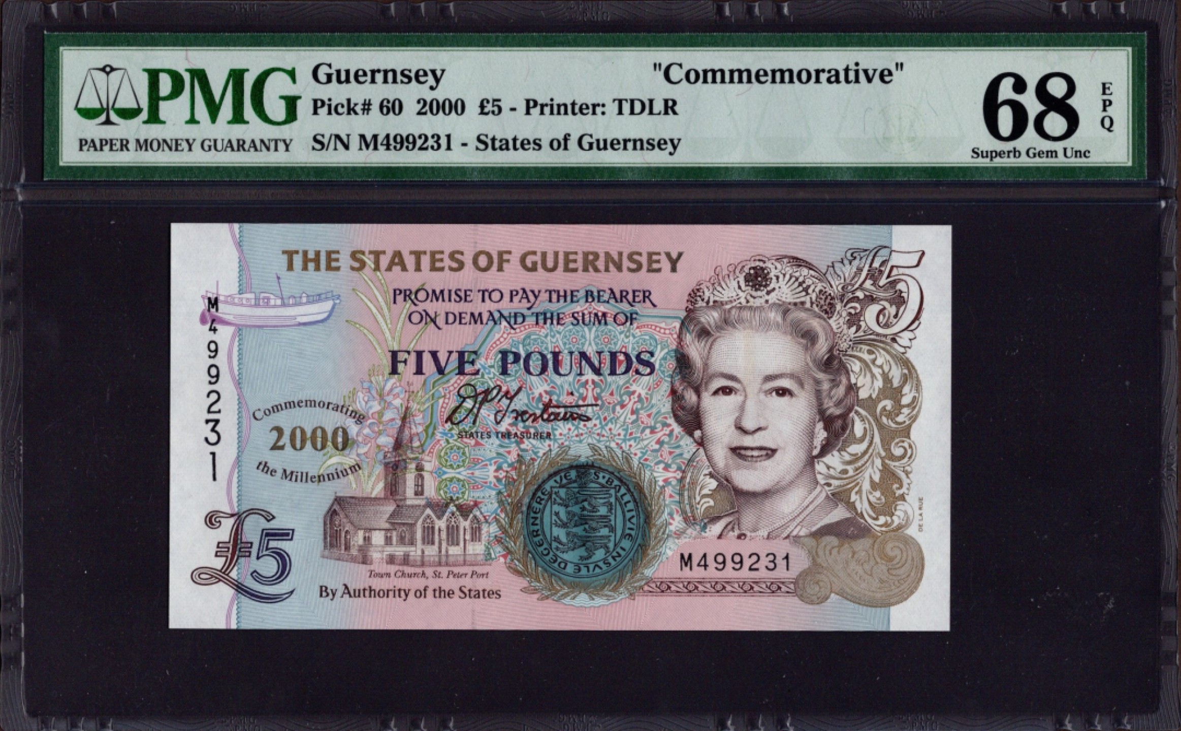 收藏联盟Quantum Auction 第209期拍卖 格恩西2000年5镑千禧年纪念钞 PMG68 冠军分