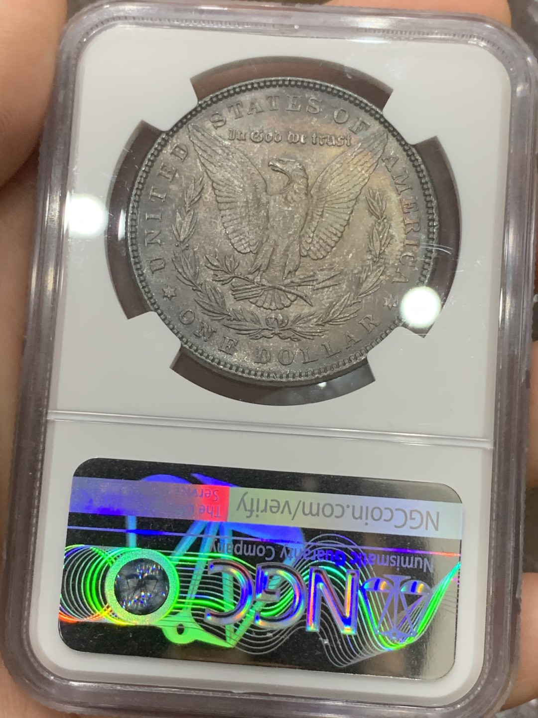 《竞宝斋》第116场-周日，周一 ，2场连拍（全场包邮） NGC-MS63 美国1886年 摩根银币 深绿彩包浆