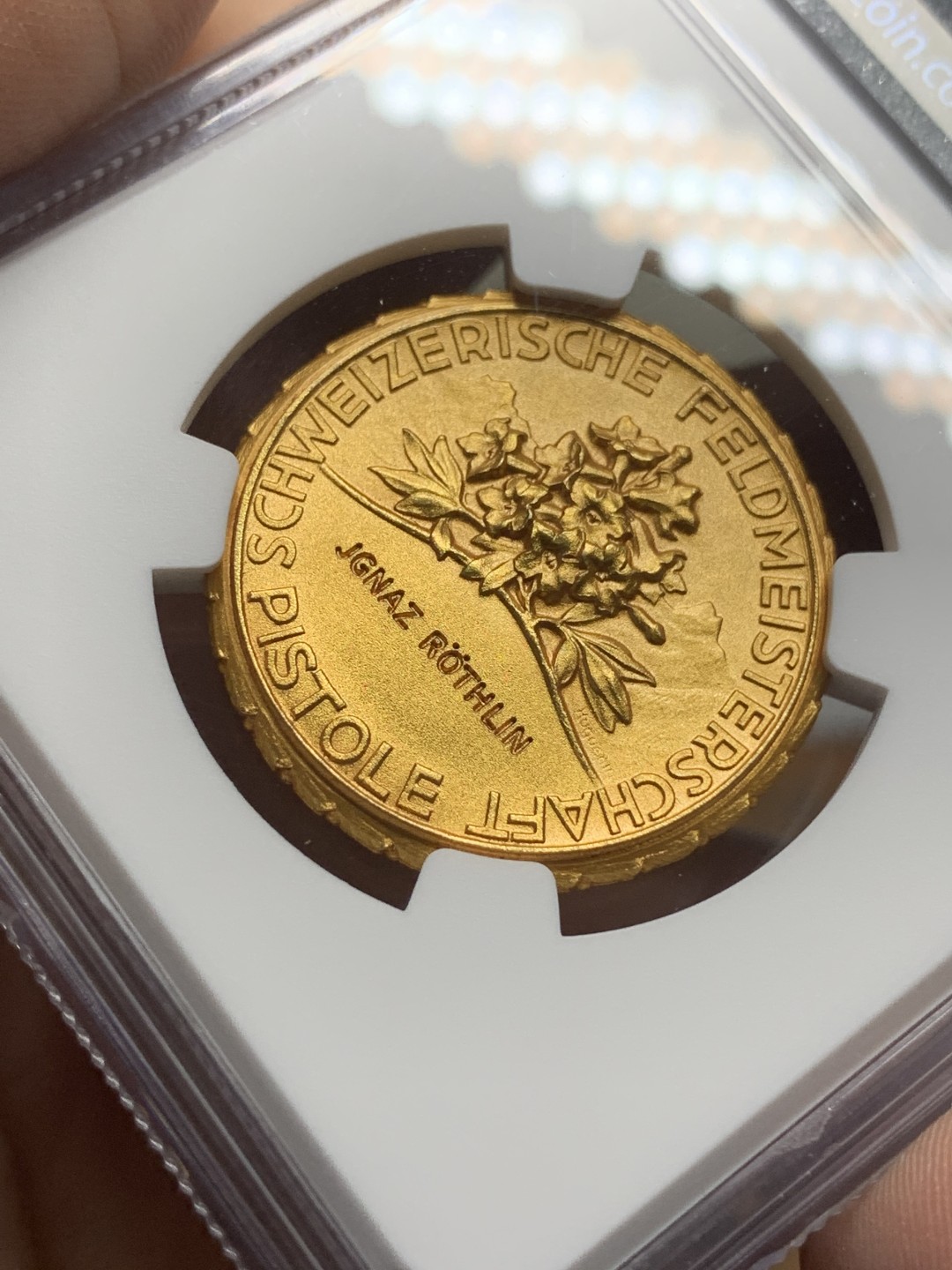 《竞宝斋》第116场-周日，周一 ，2场连拍（全场包邮） NGC MS66  1920-30年代瑞士射击节镀金银章 完美品相状态