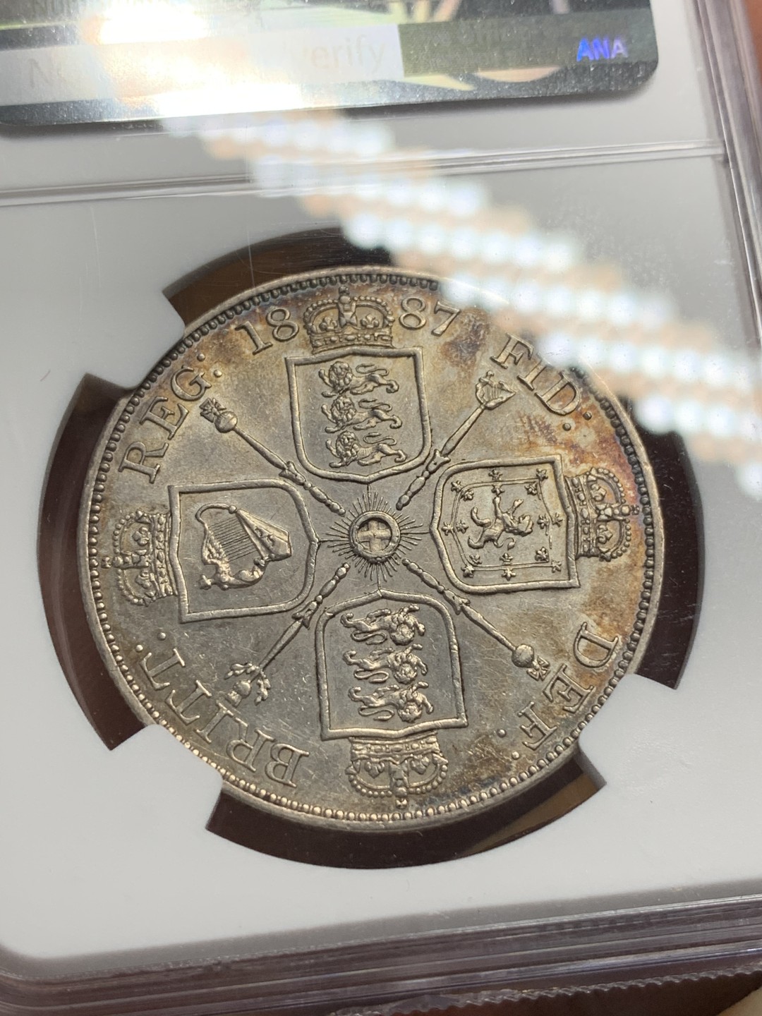 《竞宝斋》第116场-周日，周一 ，2场连拍（全场包邮） NGC AU58 英国1887年 维多利亚高冠双福林大银币 转光流畅，包浆浓厚，不可多得的高性价比美品