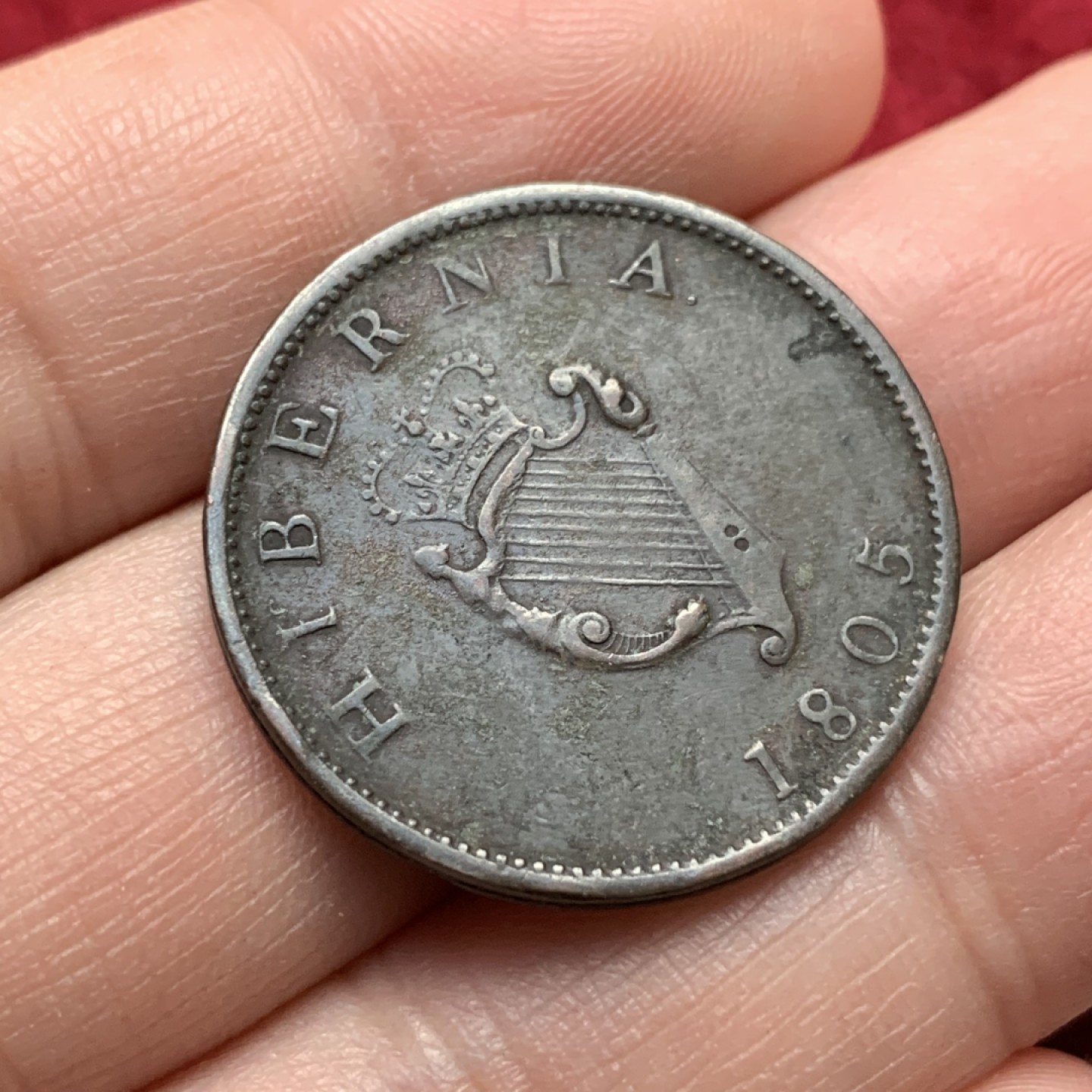 《竞宝斋》第116场-周日，周一 ，2场连拍（全场包邮） 爱尔兰 1805年 乔治三世 半便士 铜币 竖琴乔三 比较少的品种 特殊的边齿工艺 非常好