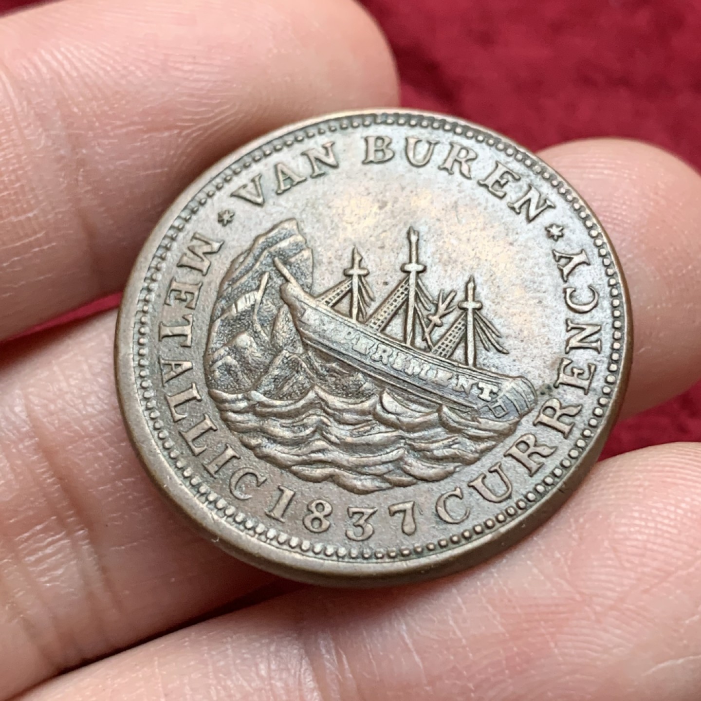 《竞宝斋》第116场-周日，周一 ，2场连拍（全场包邮） 美国 1837年 艰难时代 代用币 TOKEN 28.8mm直径 非常 厚重，1837作为美国第一次大萧条的首年