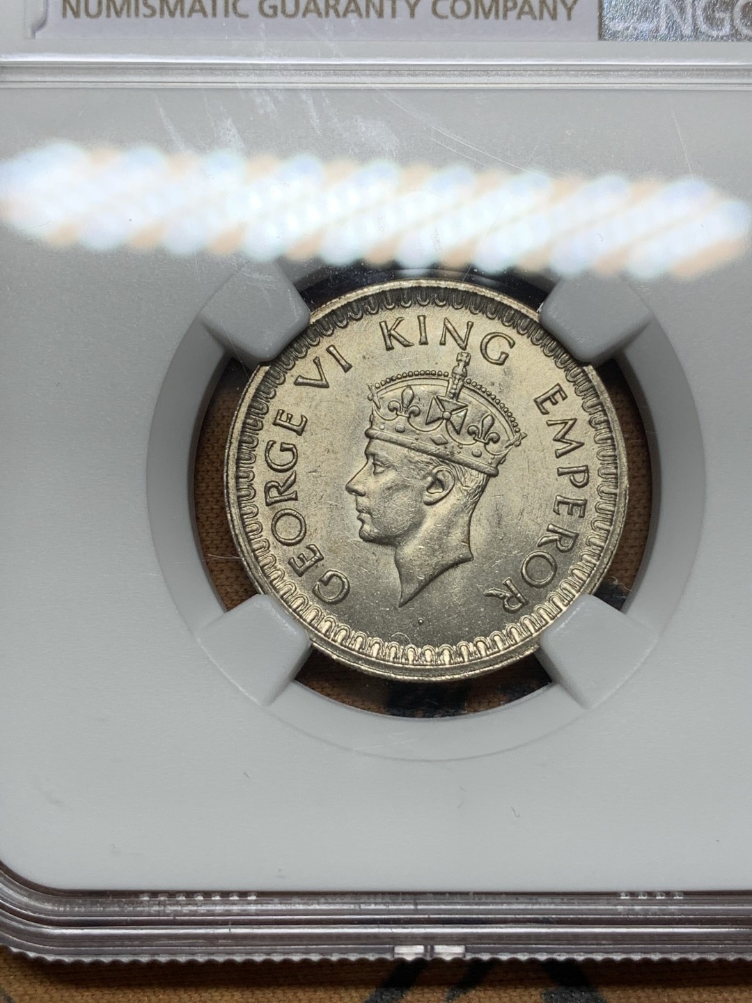 《竞宝斋》第116场-周日，周一 ，2场连拍（全场包邮） NGC MS63 英属印度1942年 乔治六世 半卢比银币 原光好品 小卢比好品不常见