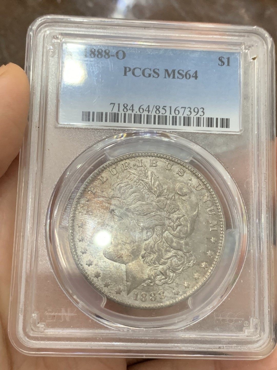 《竞宝斋》第116场-周日，周一 ，2场连拍（全场包邮） PCGS-MS64 美国 1888年 摩根银币 好彩好年 鹰面晚霞金