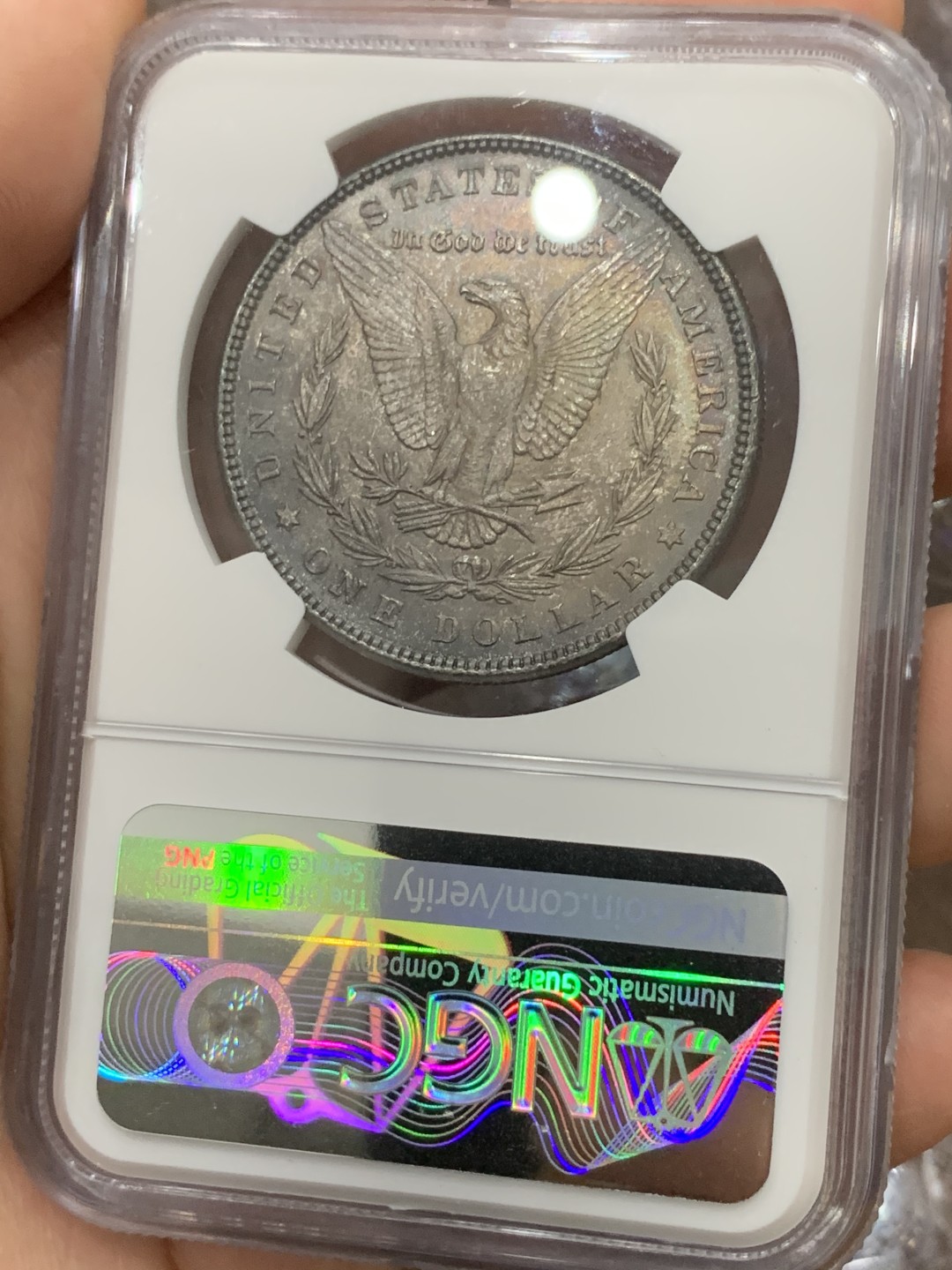 《竞宝斋》第116场-周日，周一 ，2场连拍（全场包邮） NGC-MS63 美国1886年 摩根银币 深绿彩包浆